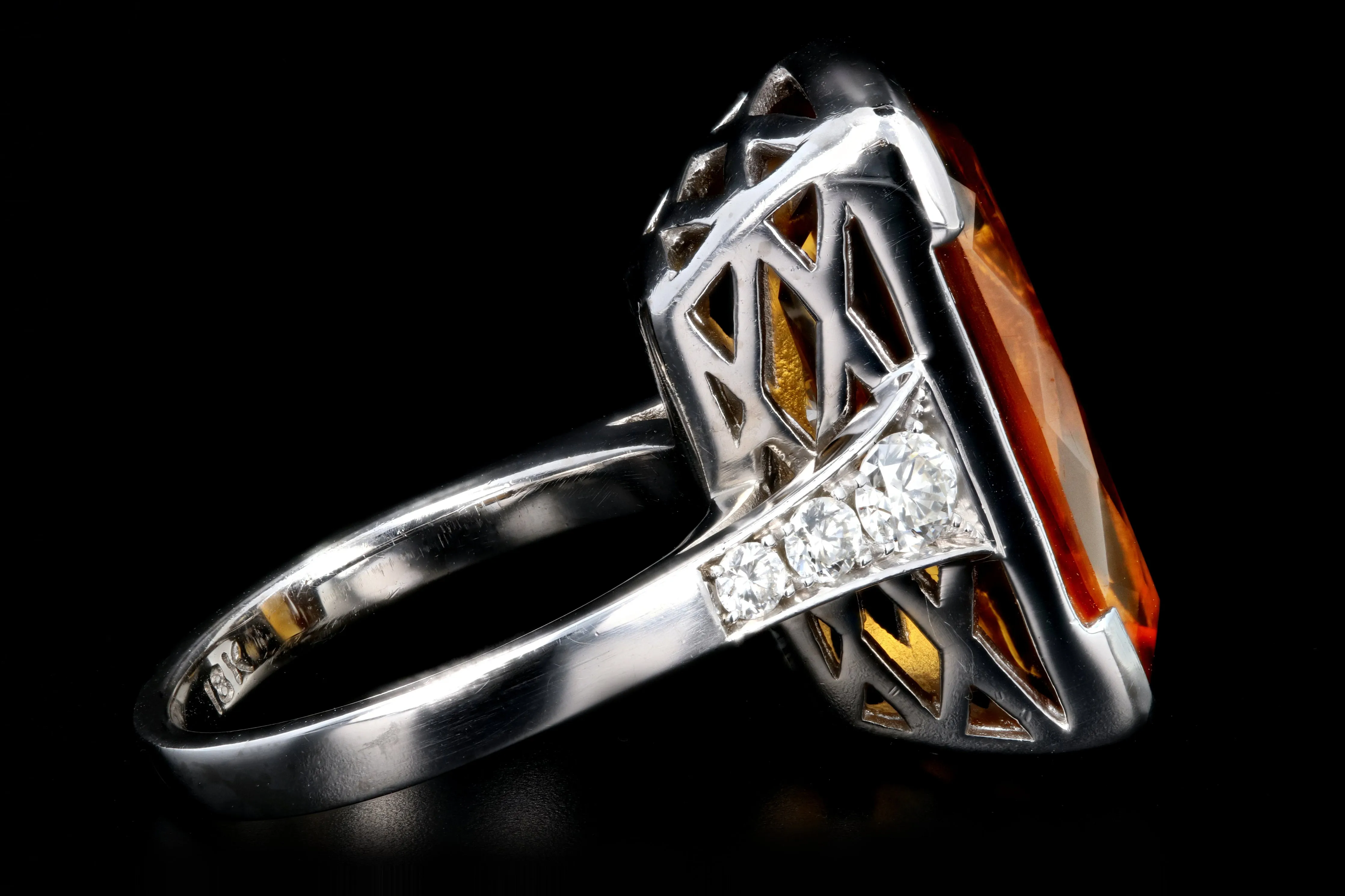 Modern 18K White Gold 11.2 Carat Citrine and Diamond Cocktail Ring