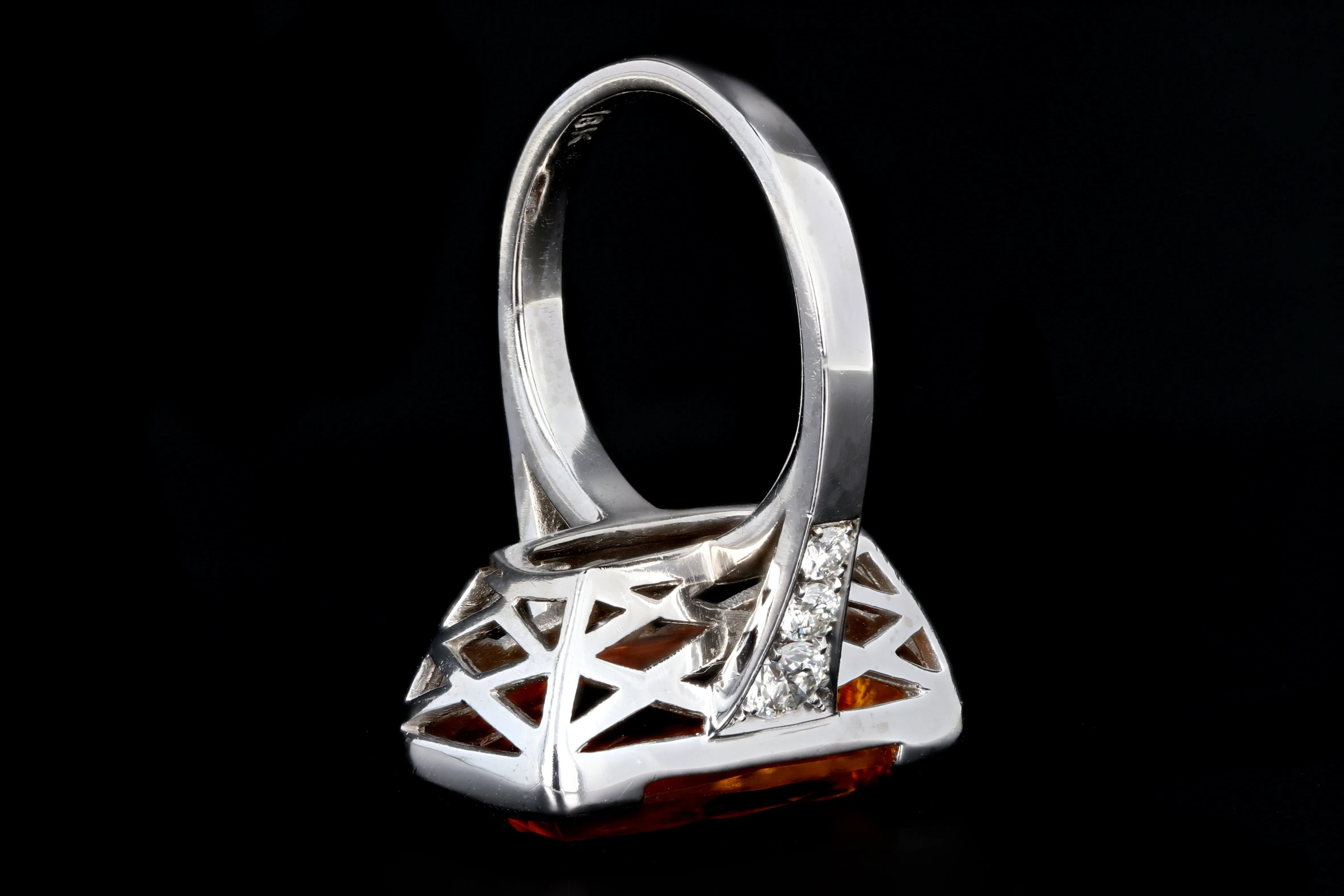Modern 18K White Gold 11.2 Carat Citrine and Diamond Cocktail Ring