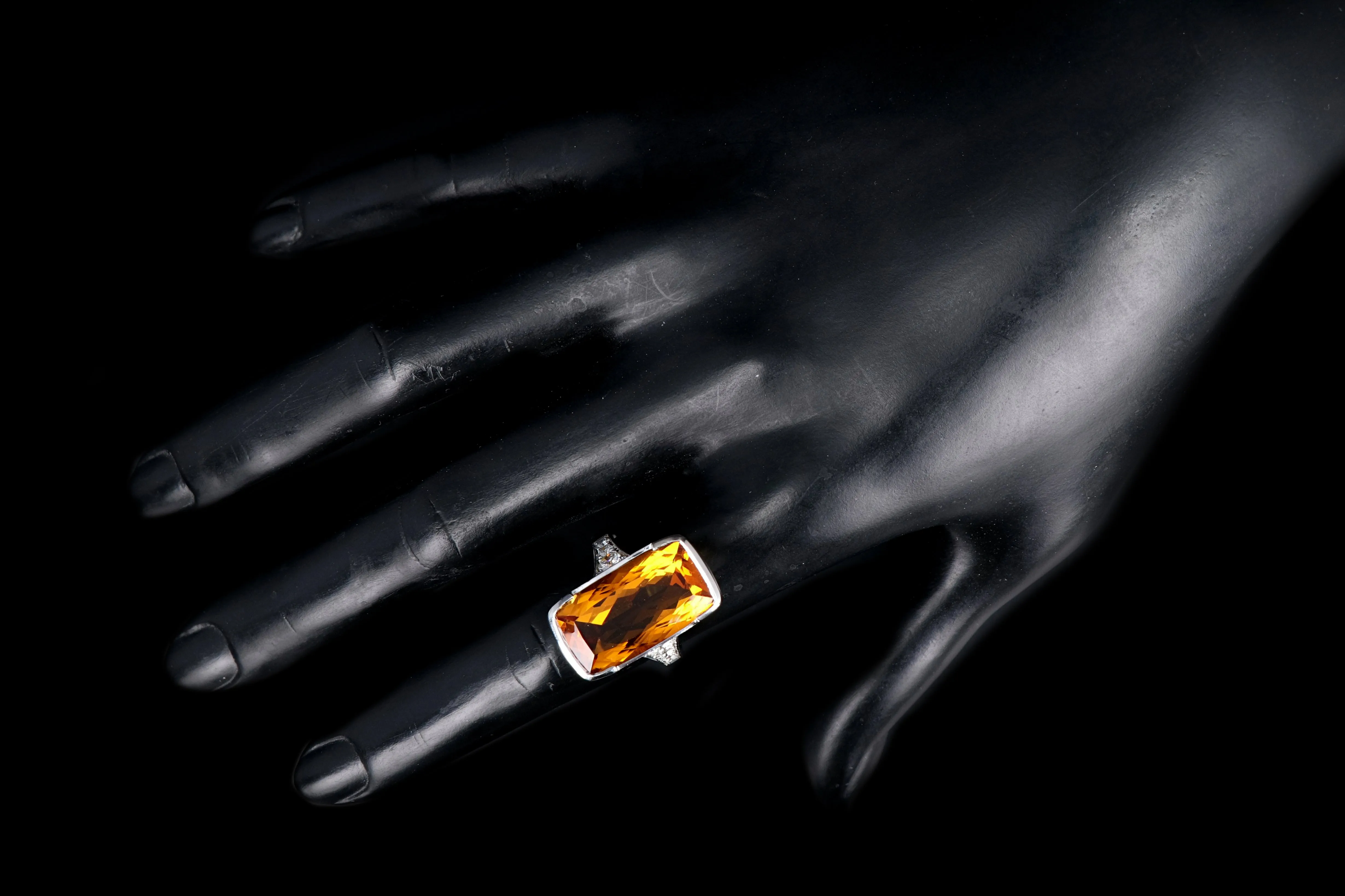 Modern 18K White Gold 11.2 Carat Citrine and Diamond Cocktail Ring