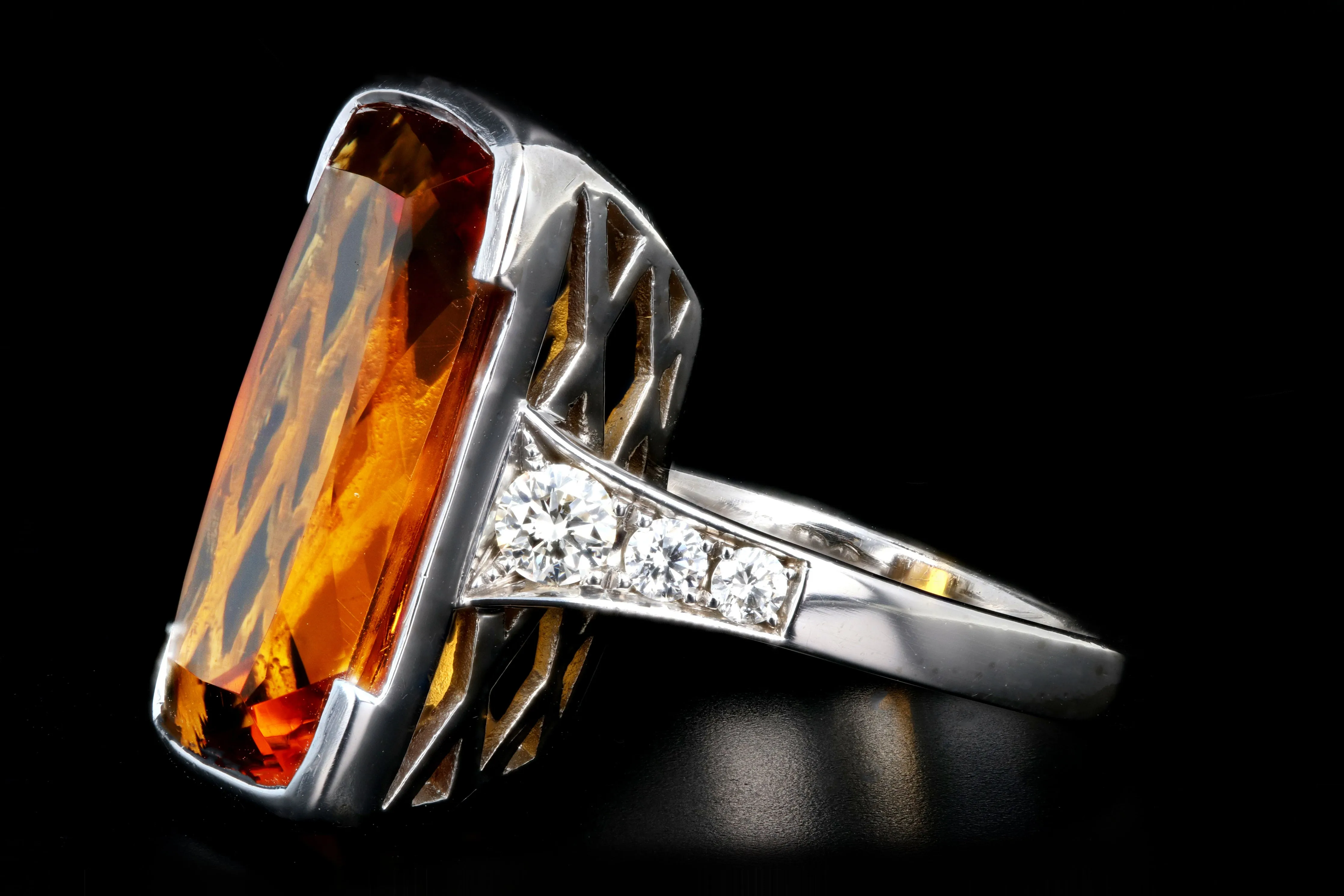 Modern 18K White Gold 11.2 Carat Citrine and Diamond Cocktail Ring