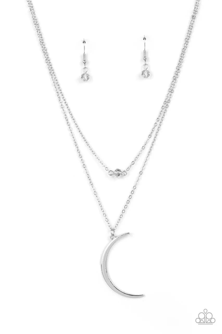 Modern Moonbeam - Silver - Dainty Bead Moon Tiered Paparazzi Short Necklace