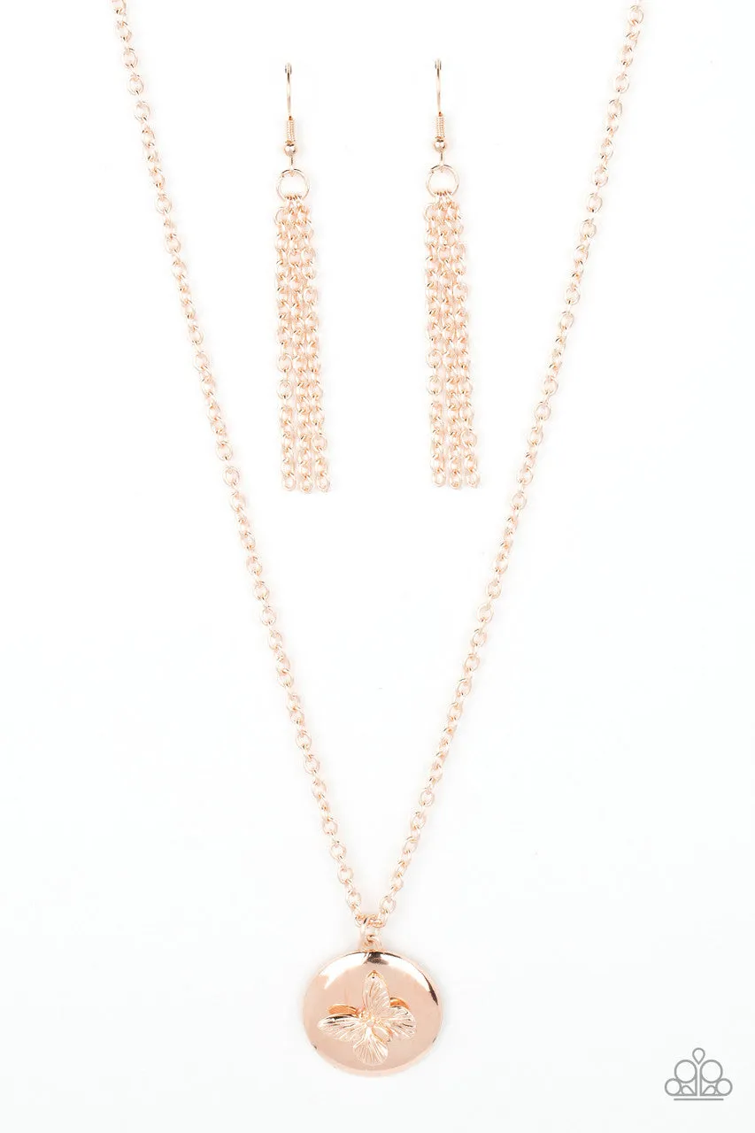 Monarch Meadow - Rose Gold - Butterfly Circle Pendant Paparazzi Short Necklace
