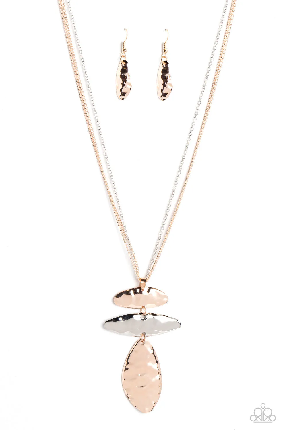 Monochromatic Model - Multi - Mixed Metal Hammered Short Paparazzi Necklace