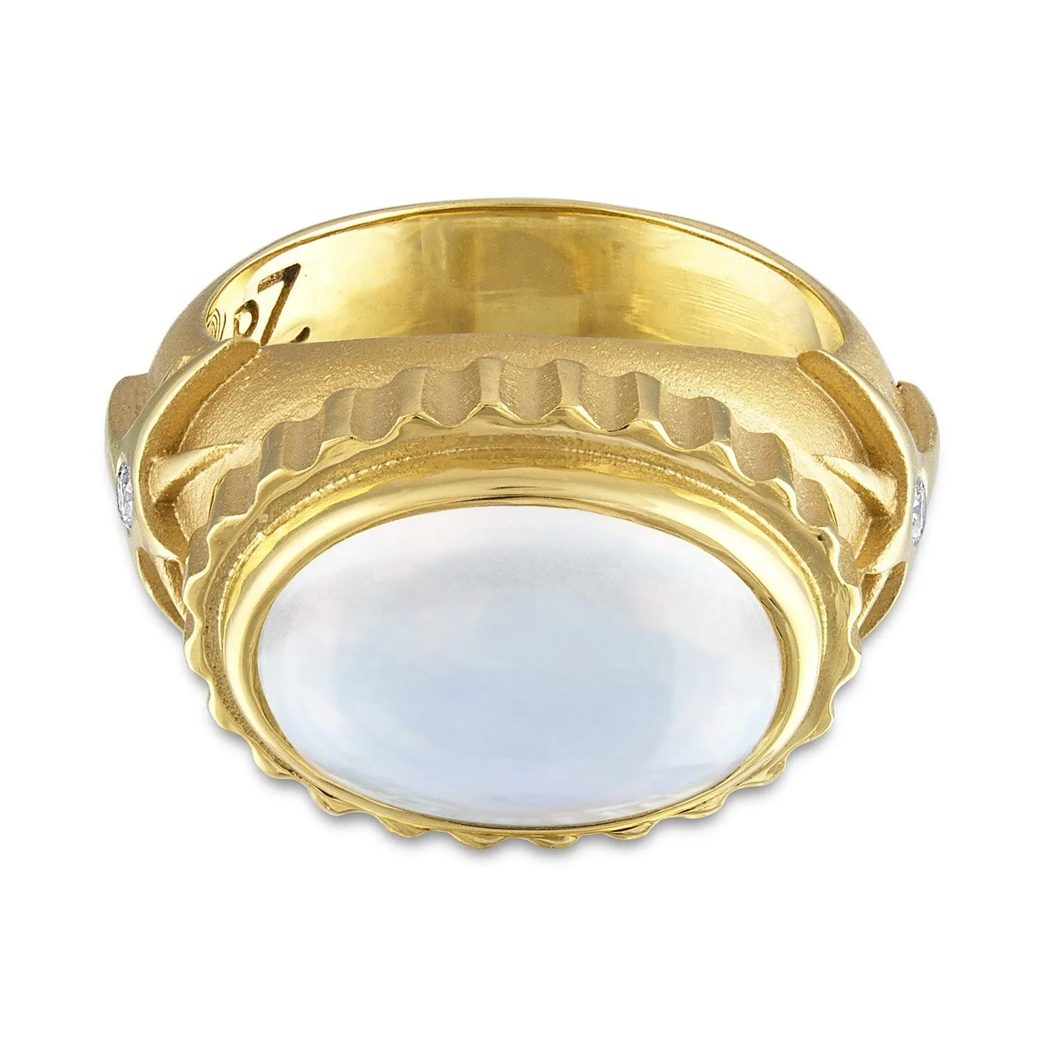 Moonstone Ring with Star Detail and Diamonds