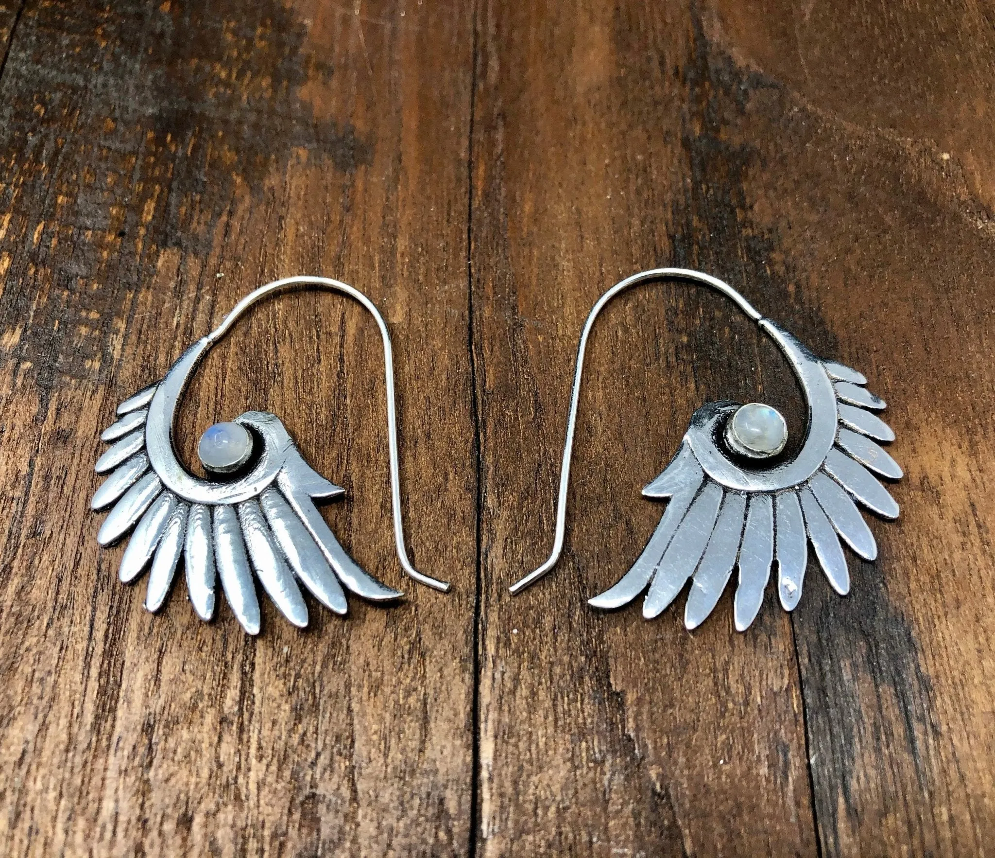 Moonstone Wing Feather Earrings