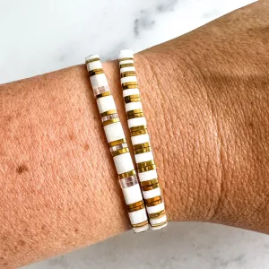 MORE THAN GOLD Glass Tila Bead Stretch Bracelet