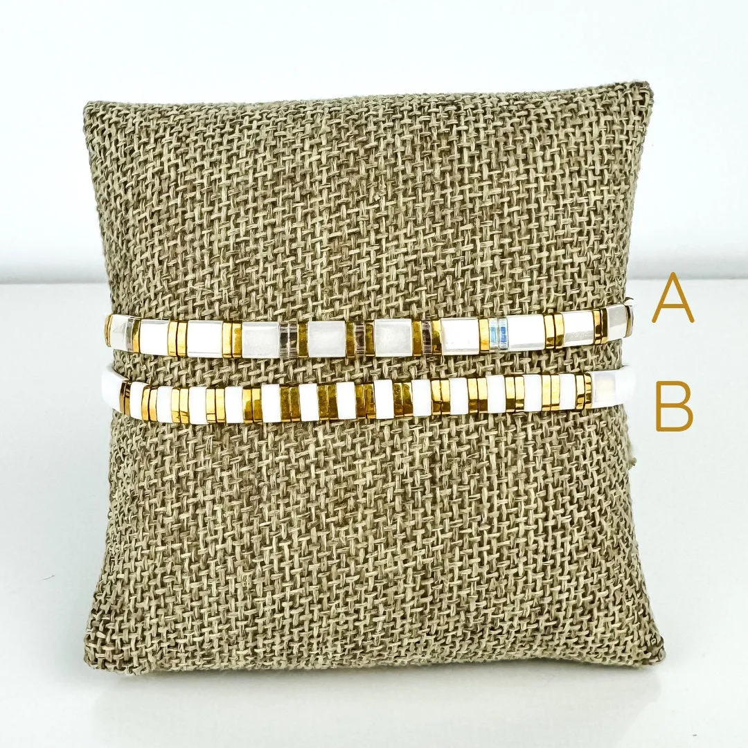 MORE THAN GOLD Glass Tila Bead Stretch Bracelet