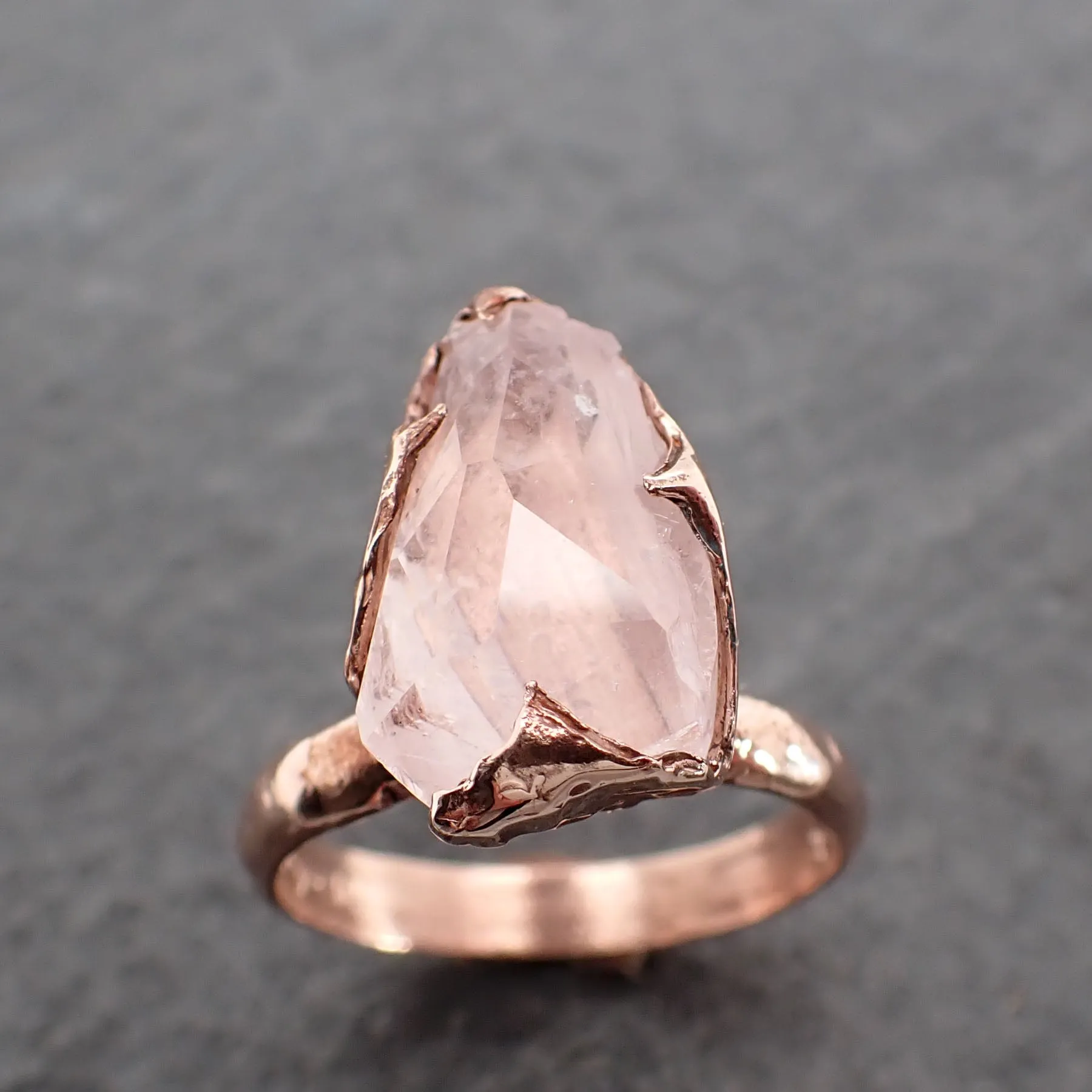 Morganite partially faceted 14k Rose gold solitaire Pink Gemstone Cocktail Ring Statement Ring gemstone Jewelry by Angeline 2498