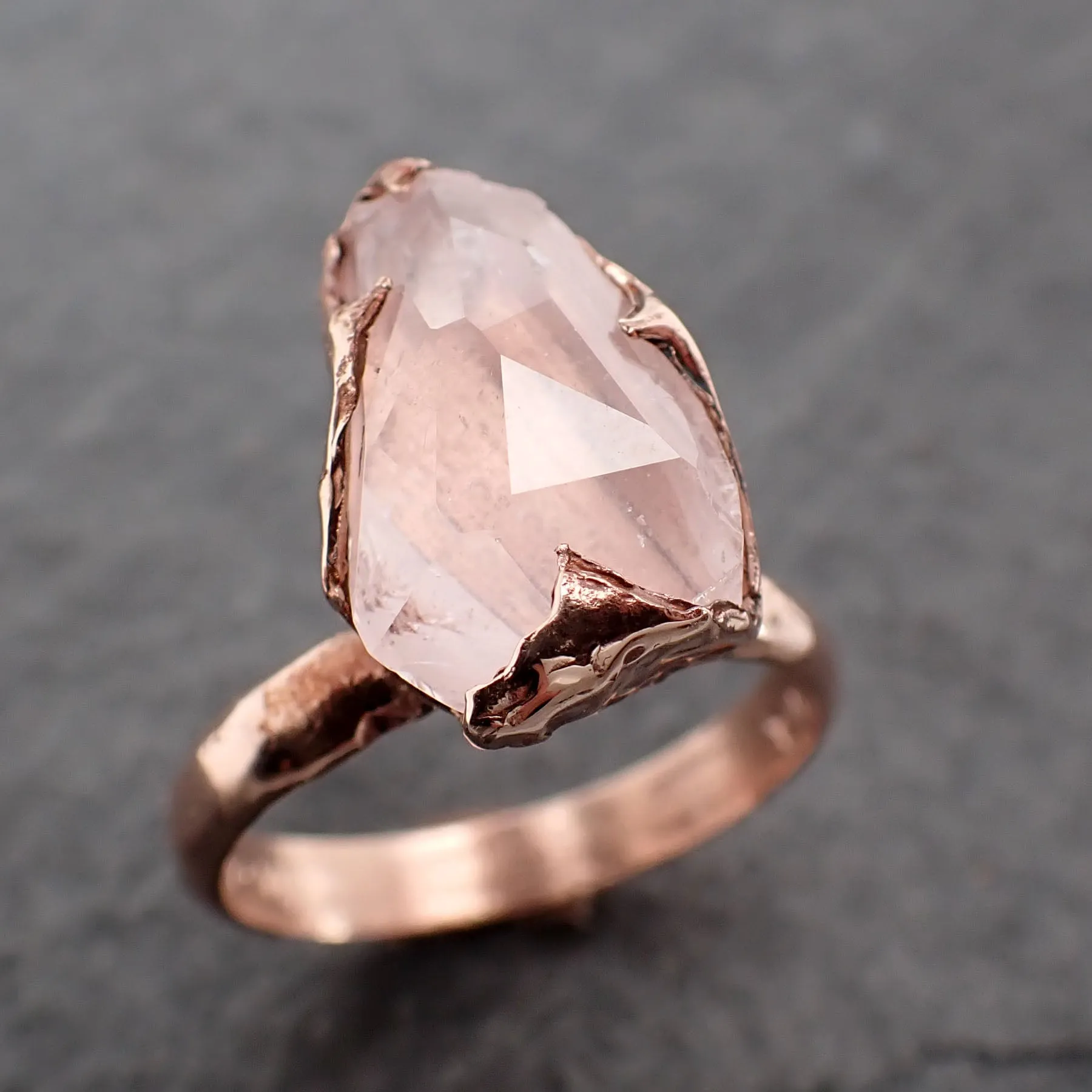 Morganite partially faceted 14k Rose gold solitaire Pink Gemstone Cocktail Ring Statement Ring gemstone Jewelry by Angeline 2498