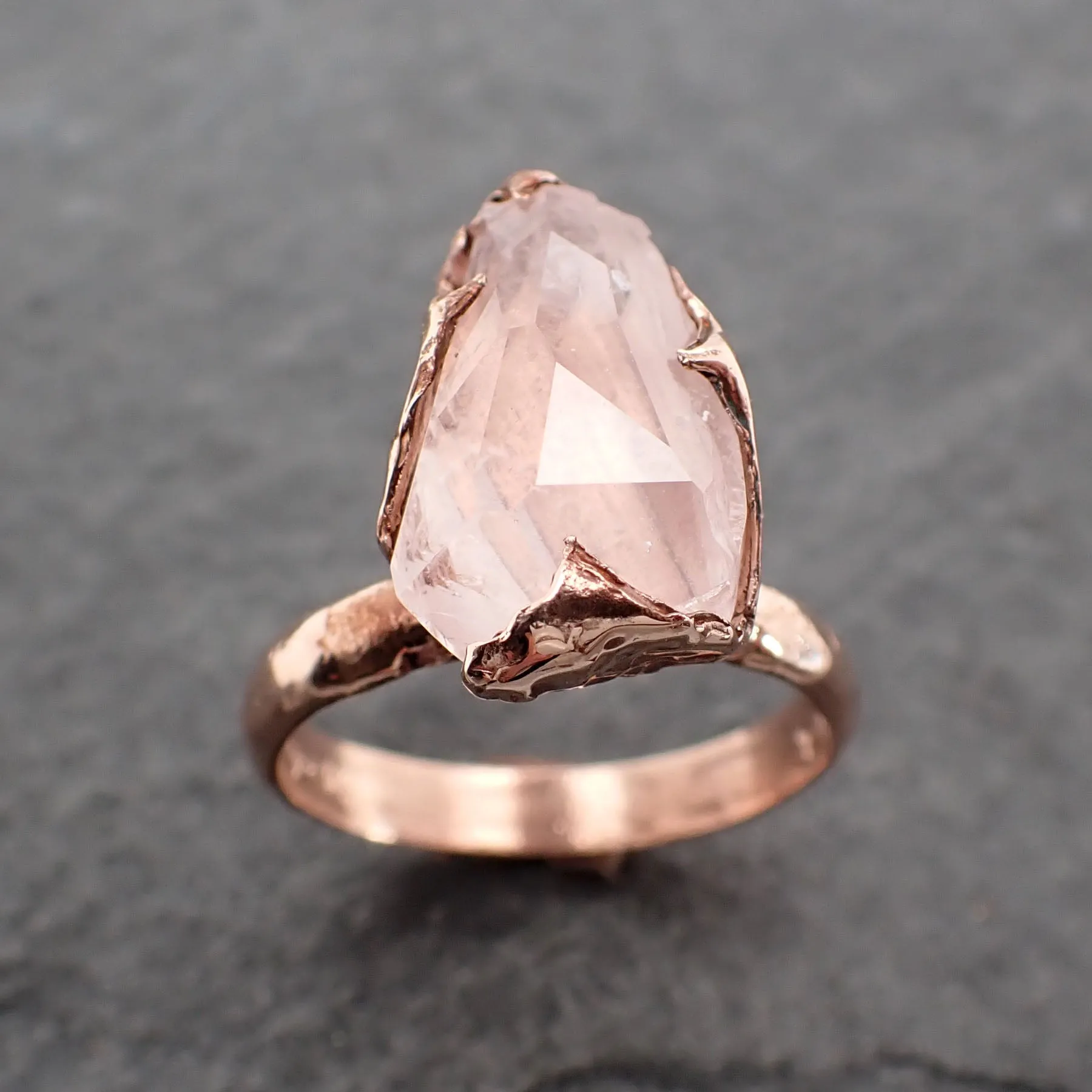Morganite partially faceted 14k Rose gold solitaire Pink Gemstone Cocktail Ring Statement Ring gemstone Jewelry by Angeline 2498