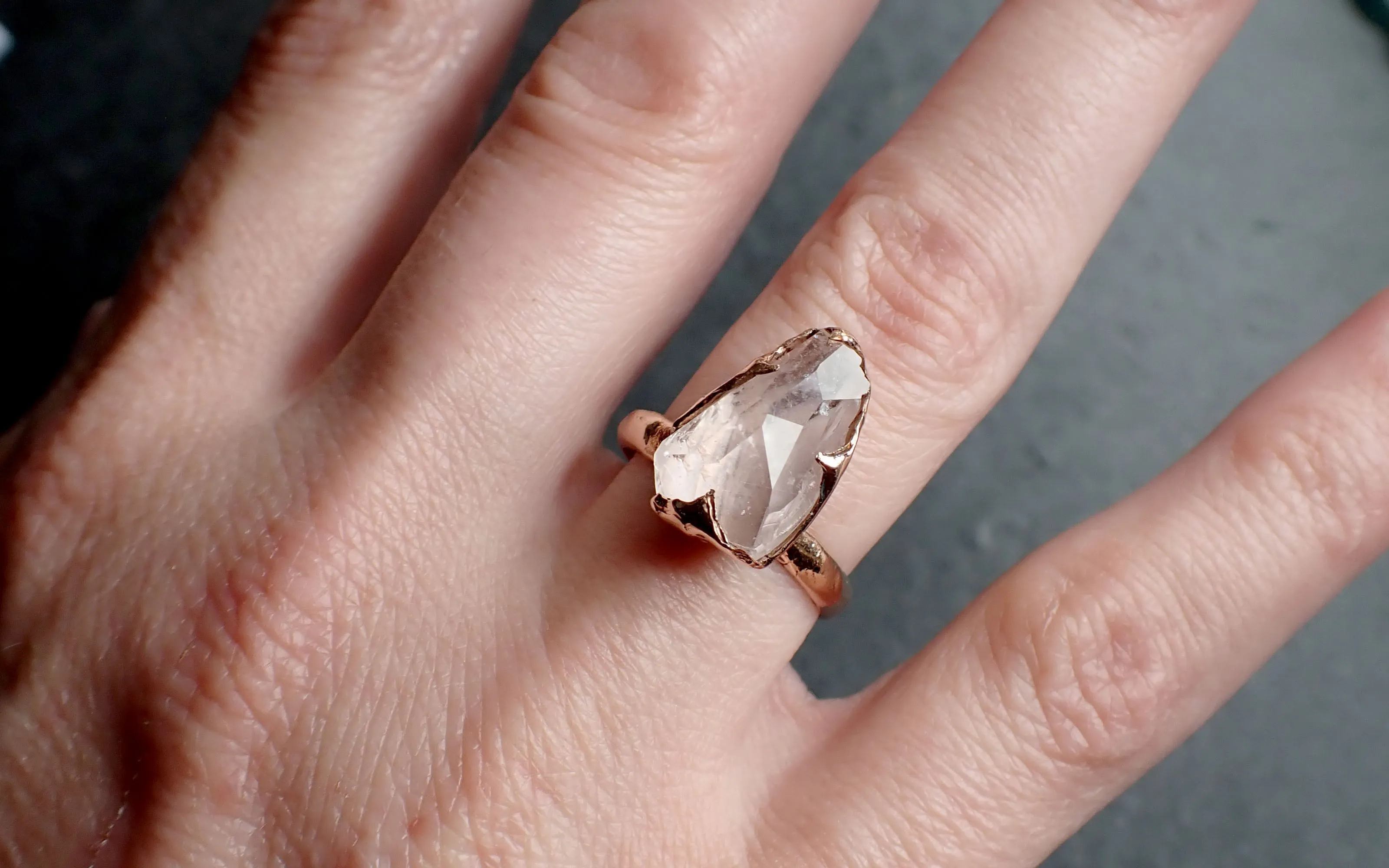 Morganite partially faceted 14k Rose gold solitaire Pink Gemstone Cocktail Ring Statement Ring gemstone Jewelry by Angeline 2498