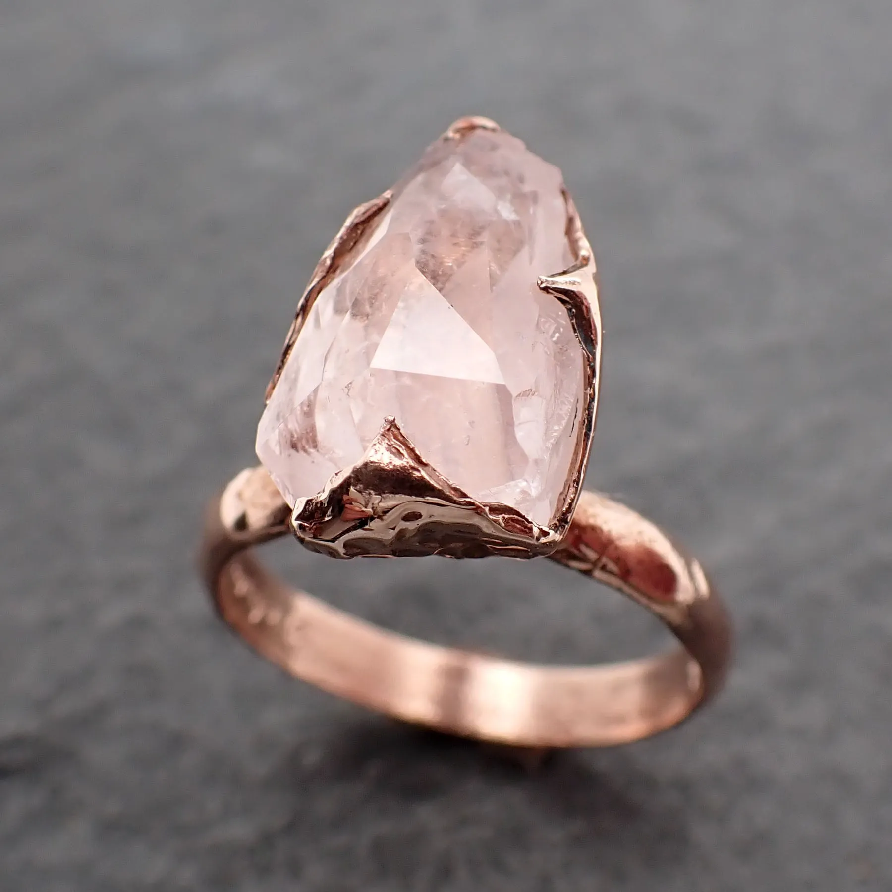 Morganite partially faceted 14k Rose gold solitaire Pink Gemstone Cocktail Ring Statement Ring gemstone Jewelry by Angeline 2498