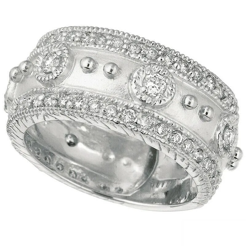 Morris & David 1.06 Carat Natural Diamond Byzantine Band G SI 14K White Gold