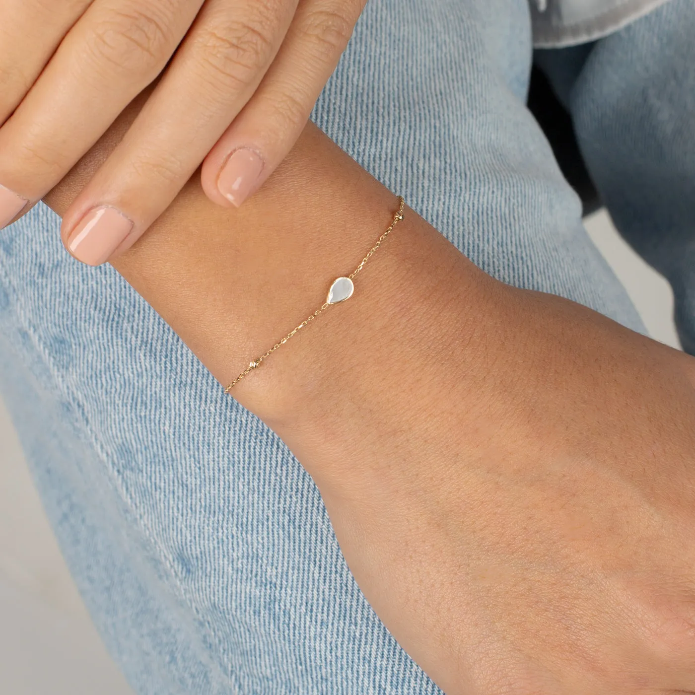 Mother Of Pearl Pear Bracelet 14K