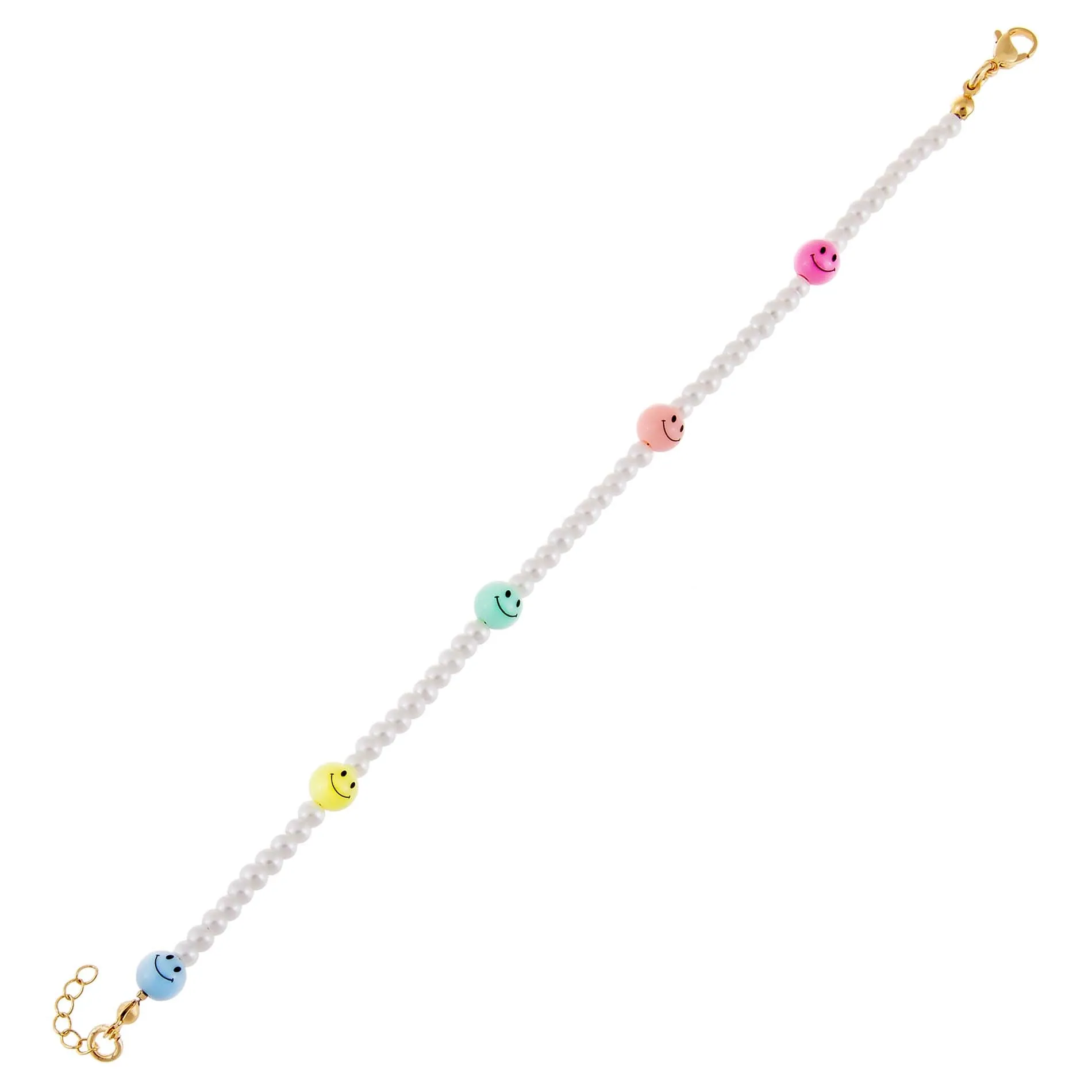 Multi Pastel Smiley Face Pearl Bracelet