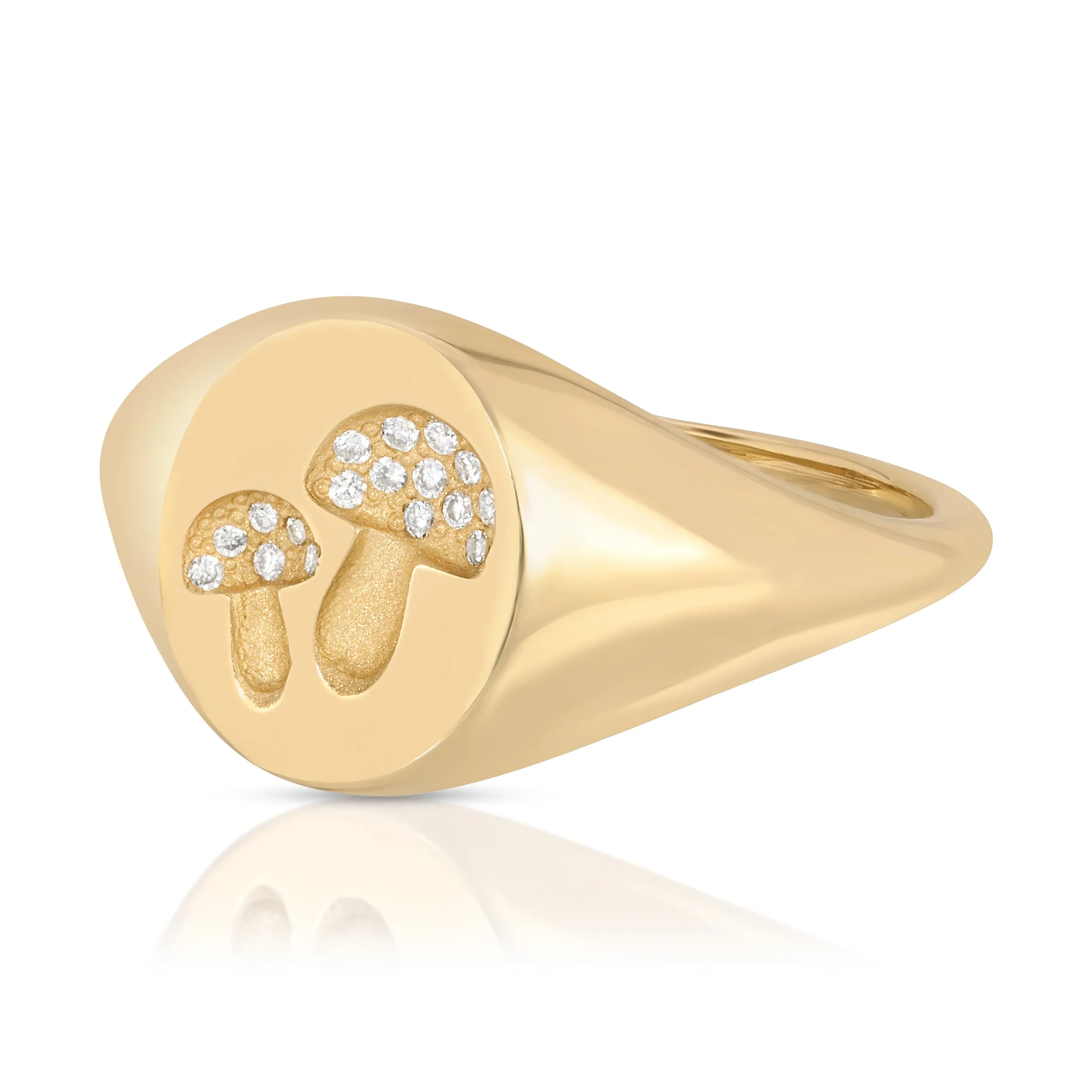 Mushroom Signet Ring with Micro Pave Diamonds