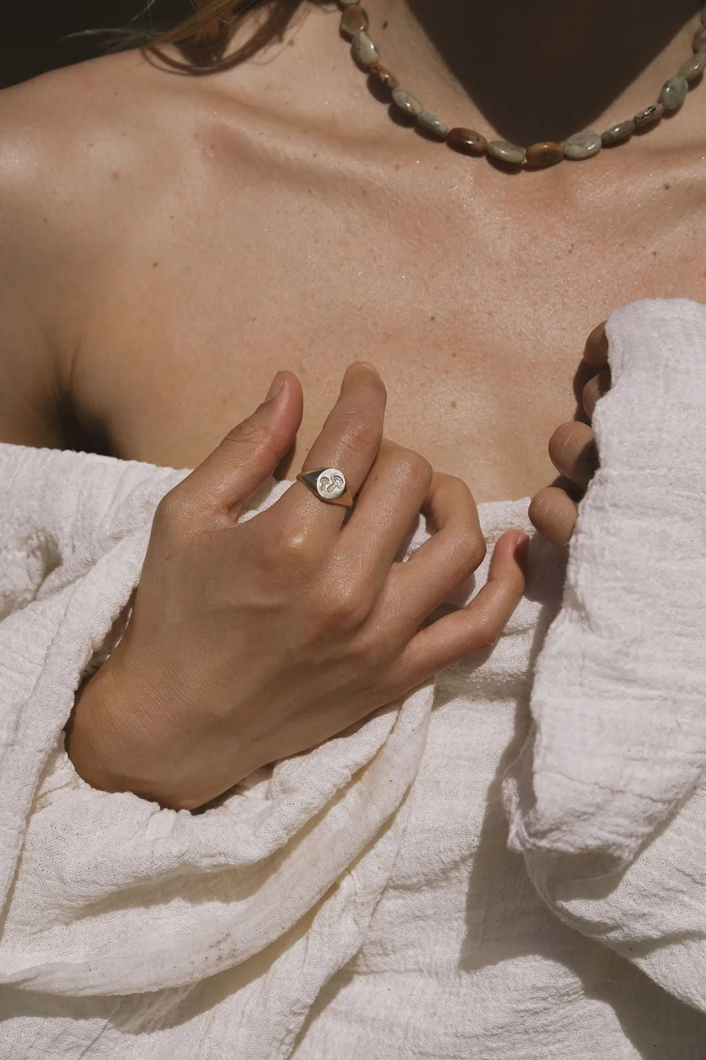 Mushroom Signet Ring with Micro Pave Diamonds