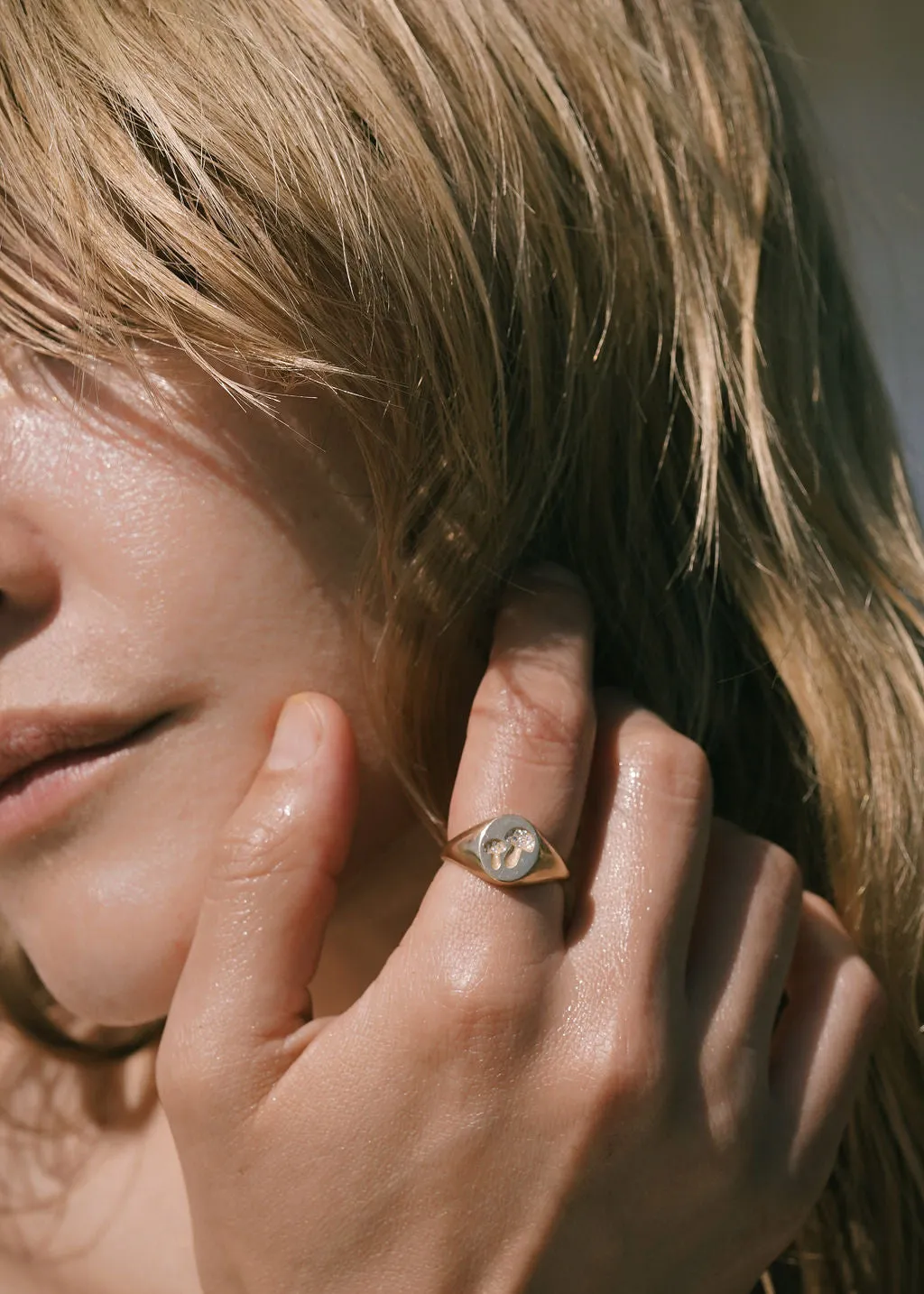 Mushroom Signet Ring with Micro Pave Diamonds