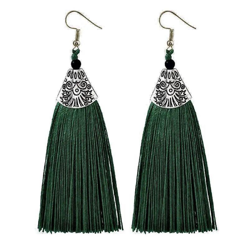 Nassau Green Tassel Earrings