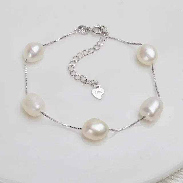 Natural Freshwater Baroque Pearl Bracelet  Genuine 925 Sterling Silver Women's Link Chain Jewelry