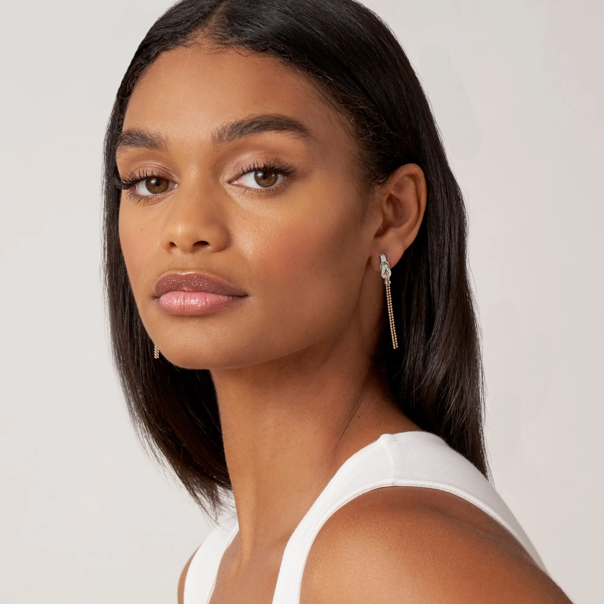 Newport Two-Tone Knot Diamond Tassel Earring