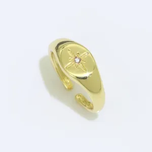 North Star CZ Paved Starburst Constellation Star Signet Ring, Minimalist Signet Polaris Ring, Celestial Jewelry S-108