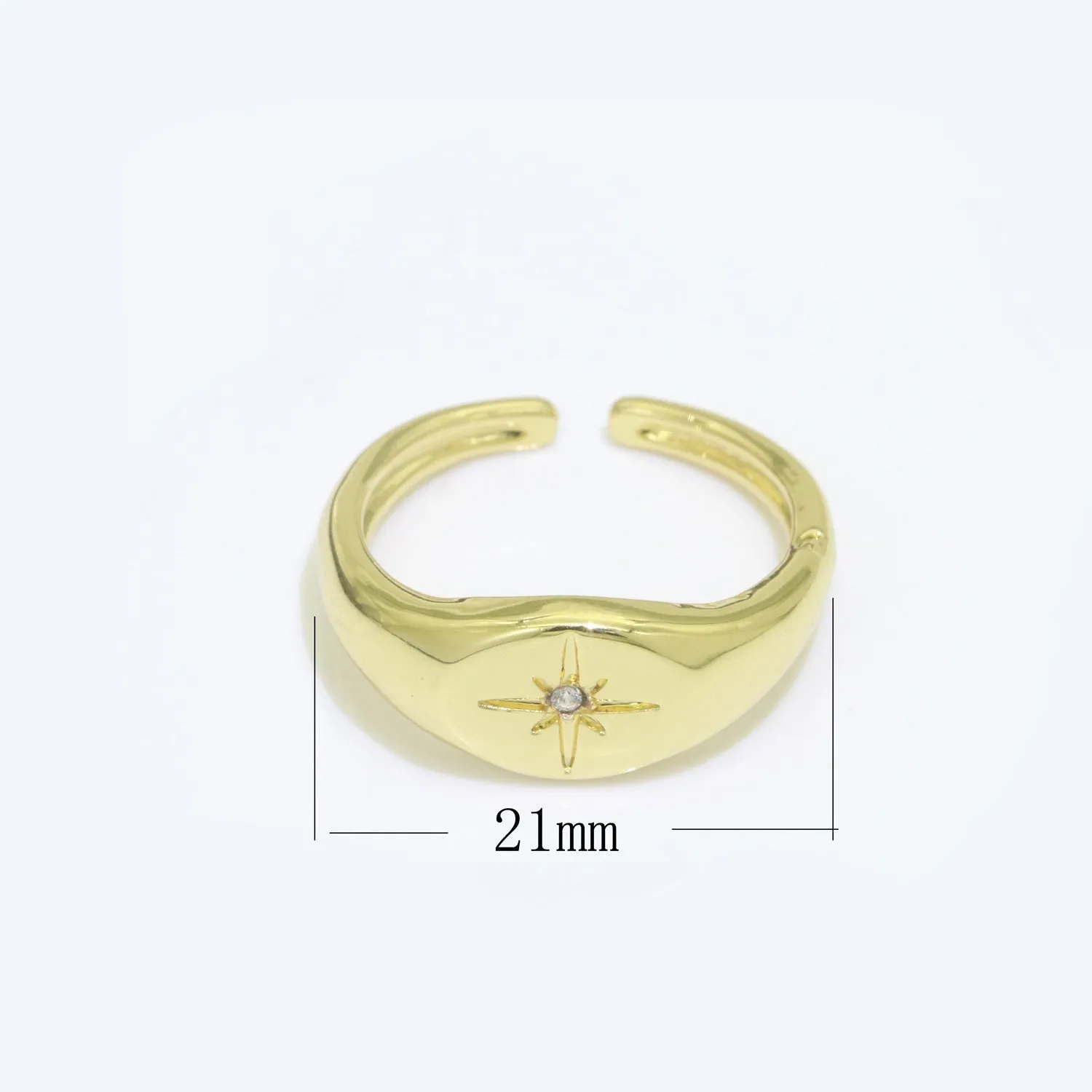 North Star CZ Paved Starburst Constellation Star Signet Ring, Minimalist Signet Polaris Ring, Celestial Jewelry S-108