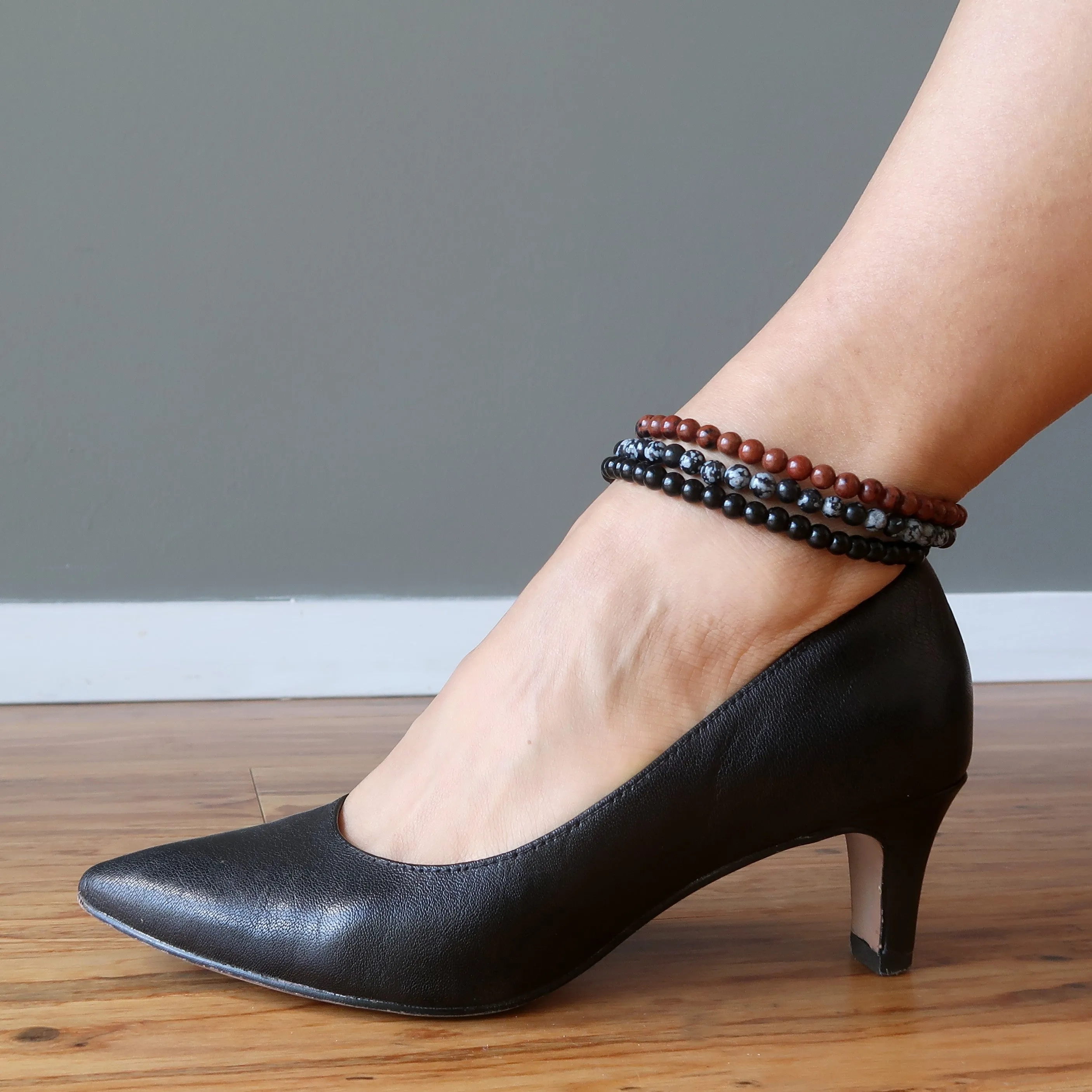 Obsidian Anklet Set Black Mahogany Snowflake Trio