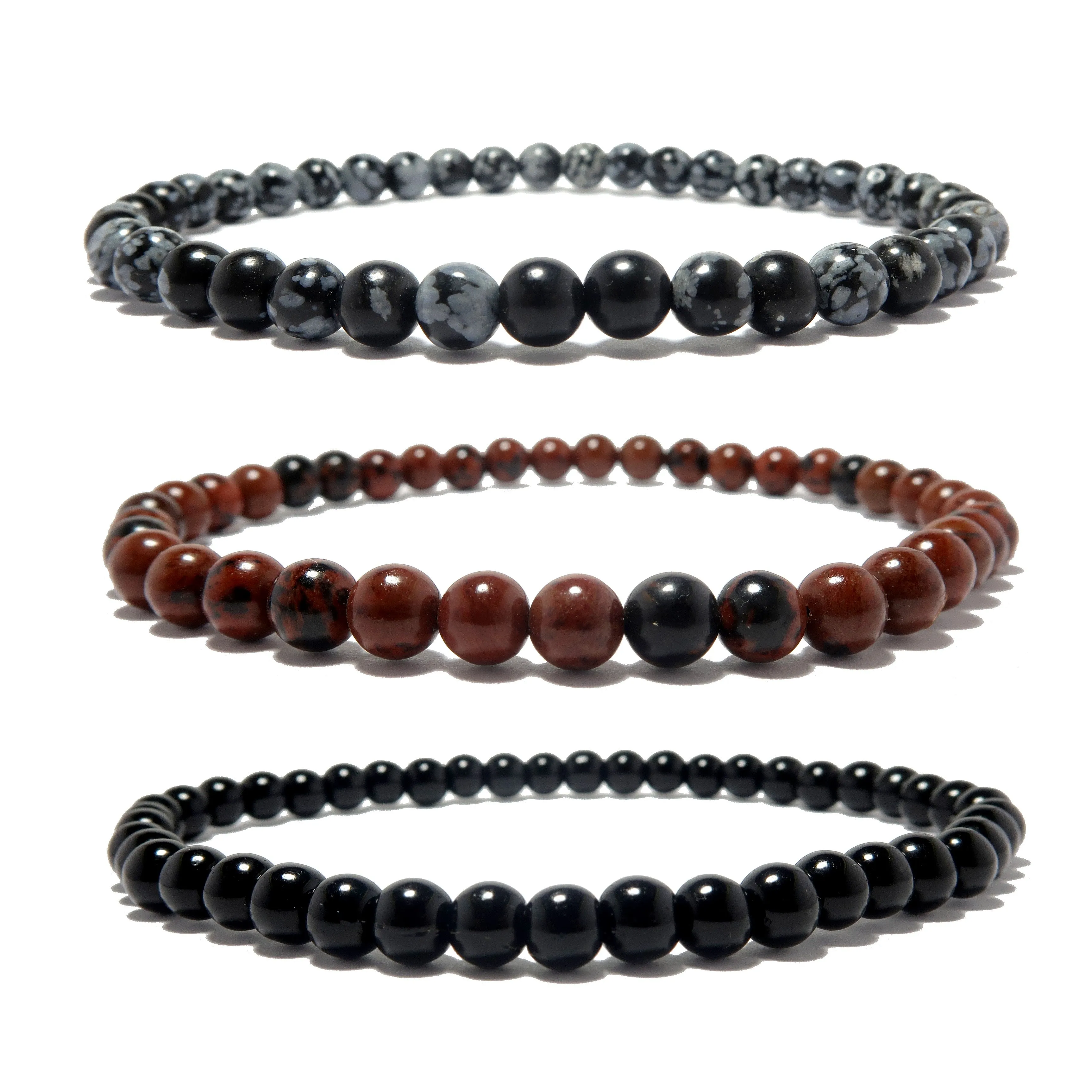 Obsidian Anklet Set Black Mahogany Snowflake Trio