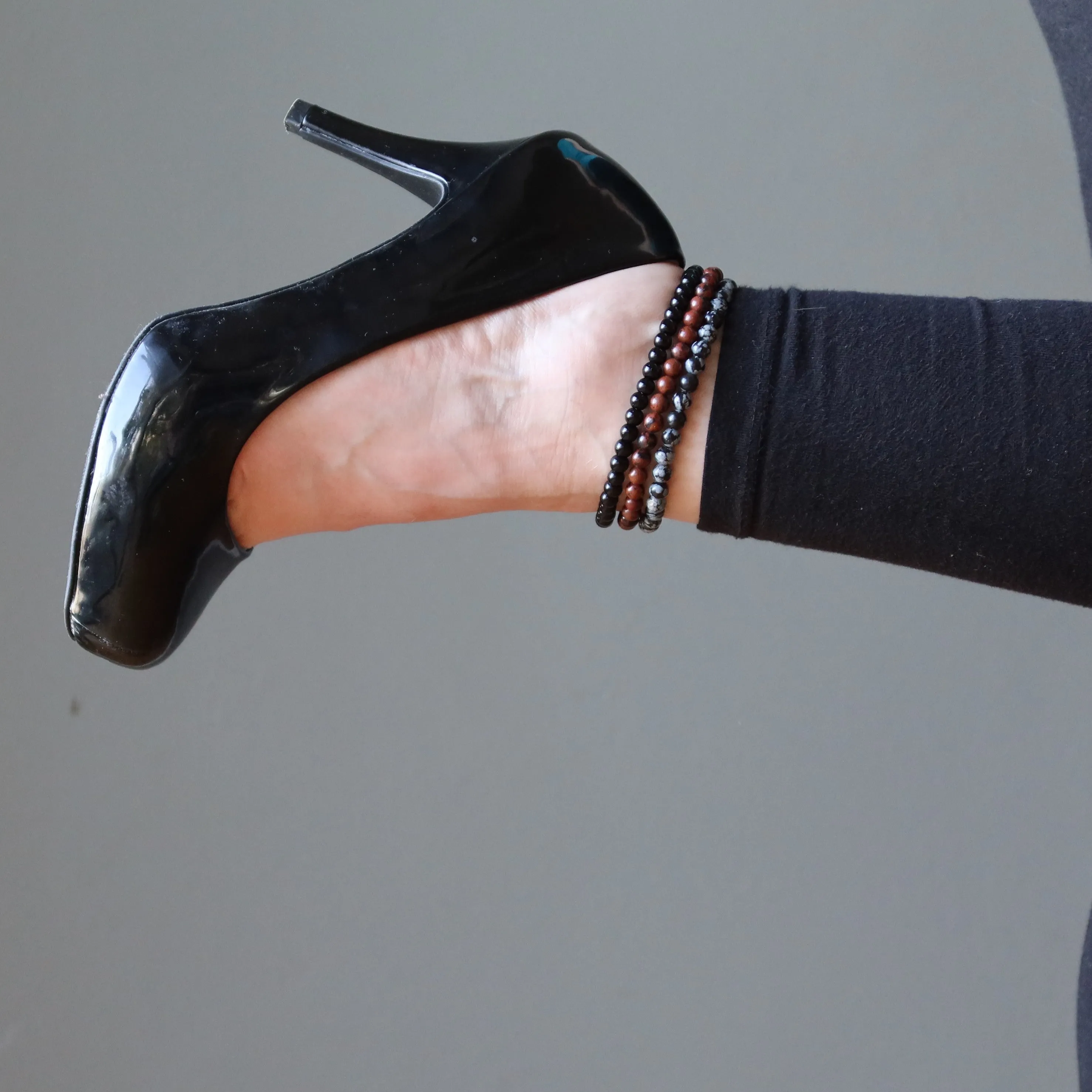 Obsidian Anklet Set Black Mahogany Snowflake Trio