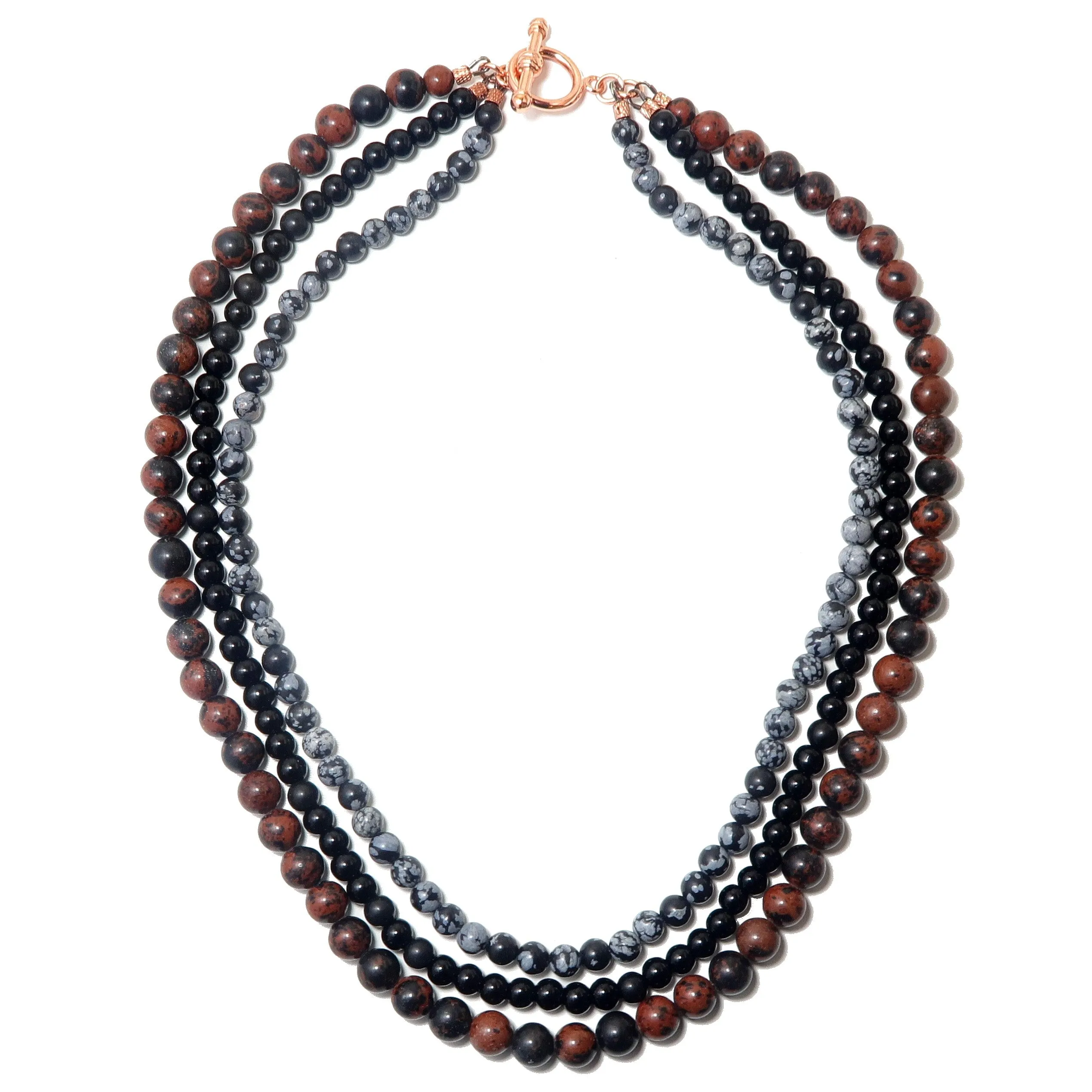 Obsidian Necklace 3-Layer Snowflake Mahogany Black