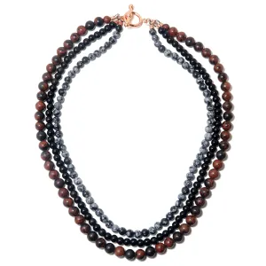Obsidian Necklace 3-Layer Snowflake Mahogany Black