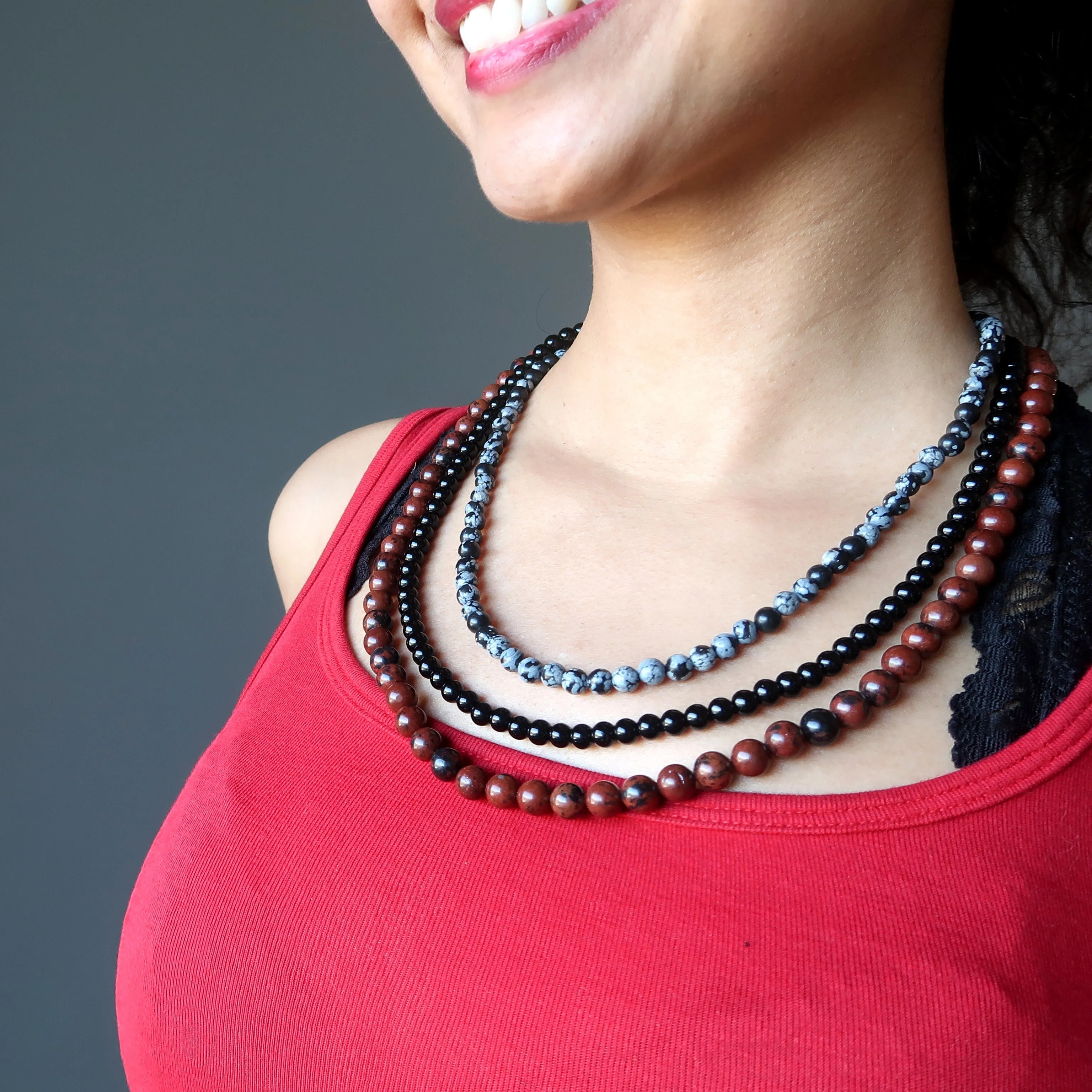 Obsidian Necklace 3-Layer Snowflake Mahogany Black
