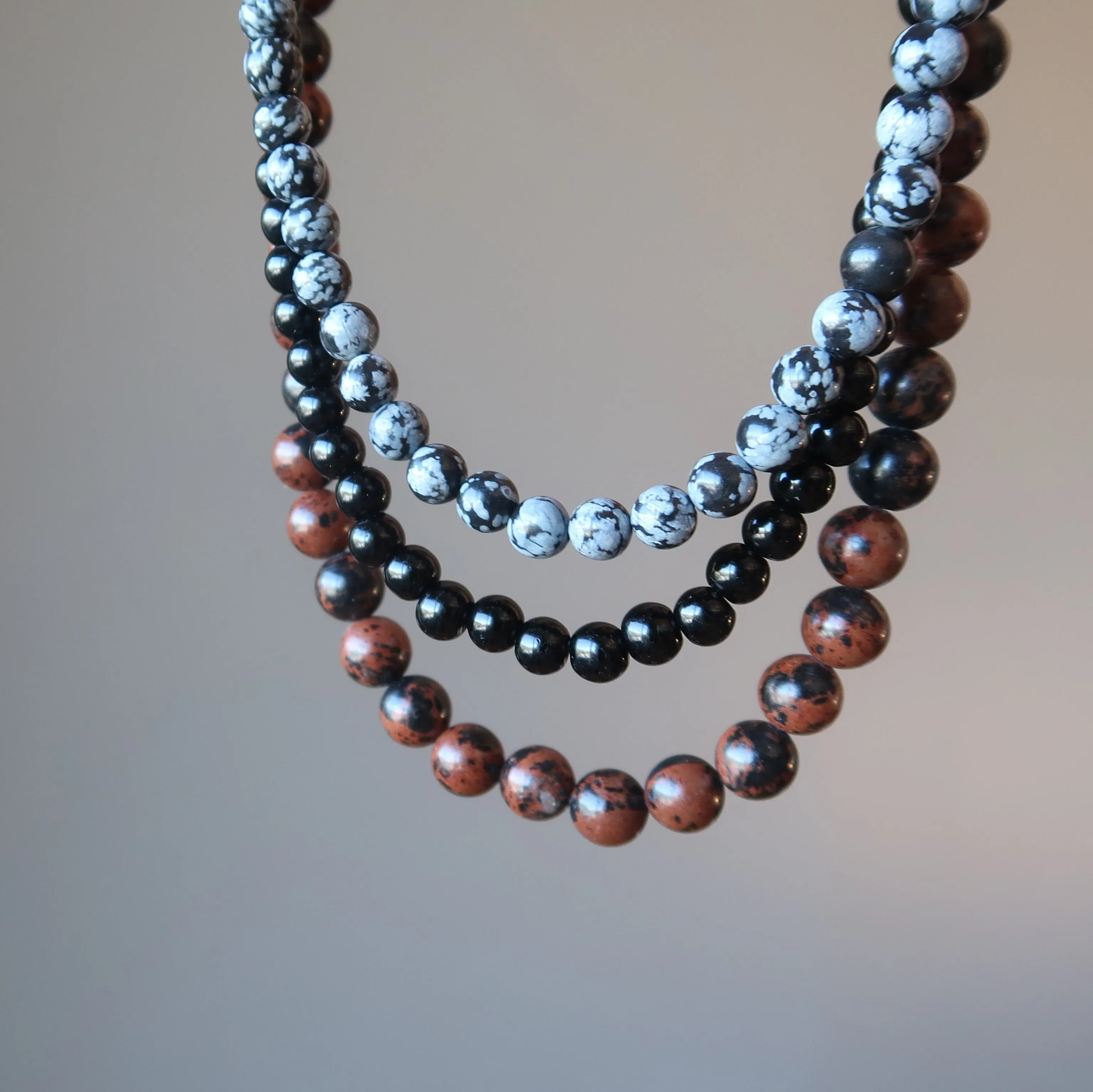 Obsidian Necklace 3-Layer Snowflake Mahogany Black