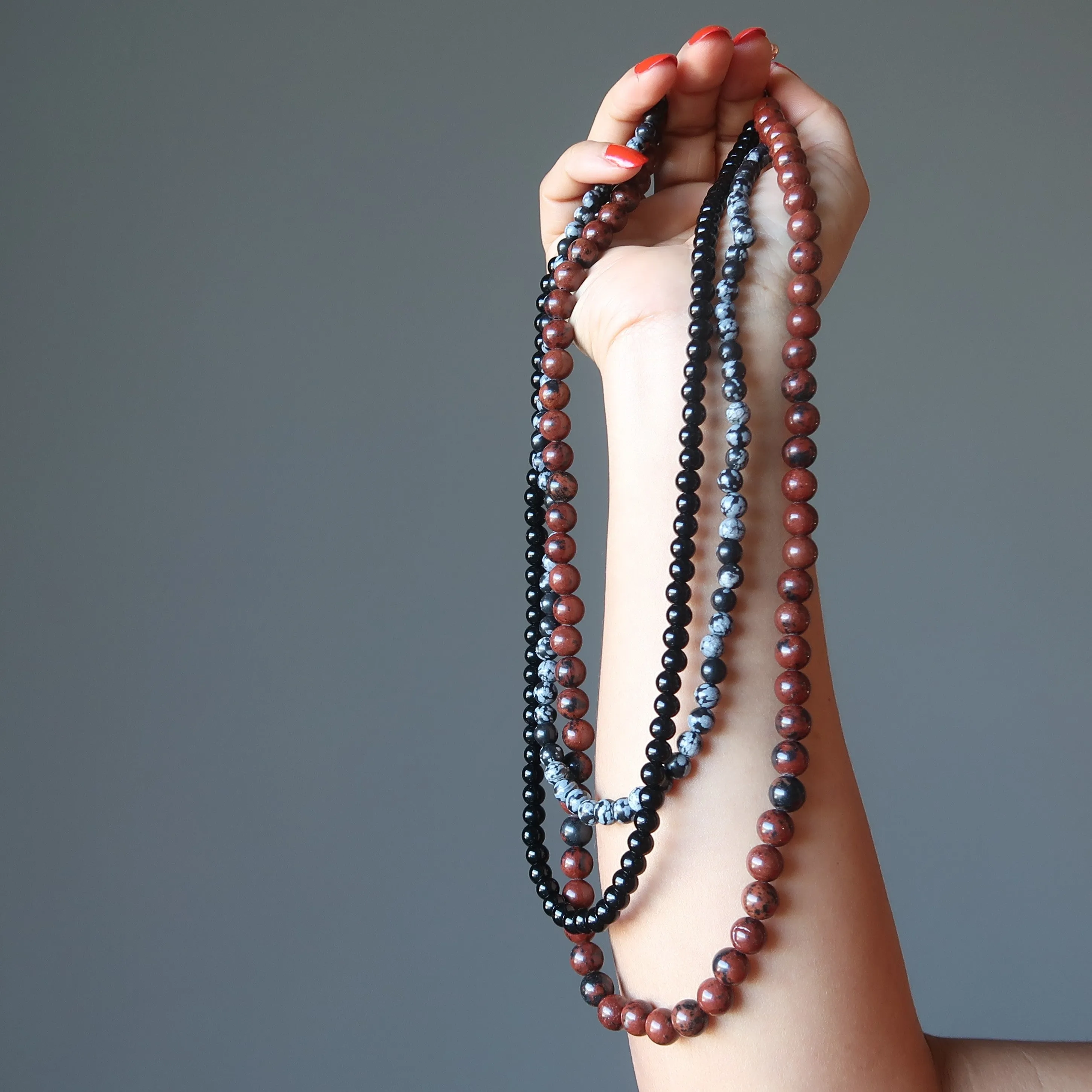 Obsidian Necklace 3-Layer Snowflake Mahogany Black