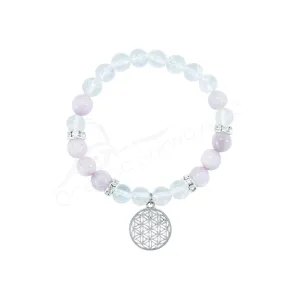 Oceanic - Clear Quartz & Kunzite Beads w/Flower of Life Bracelet