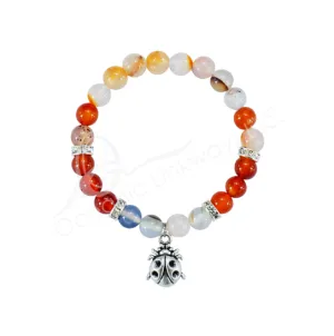Oceanic - Dendric Agate Beaded Bracelet w/Ladybug