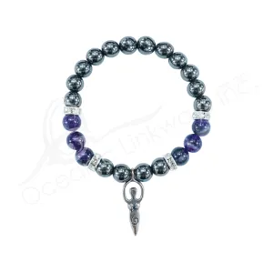 Oceanic - Hematite & Amethyst Beaded Bracelet w/Spiral Goddess