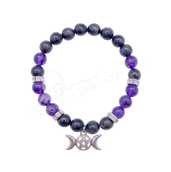 Oceanic - Nummite & Amethyst Beaded Bracelet w/Triple Moon