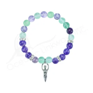 Oceanic - Rainbow Fluorite & Amethyst Beaded Bracelet w/Spiral Goddess