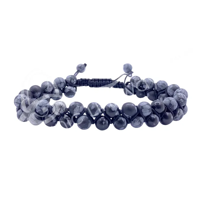 Oceanic - Snowflake Obsidian Double Row Adjustable Beaded Bracelet
