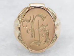 Old English Engraved Letter "H" Gold Signet Ring