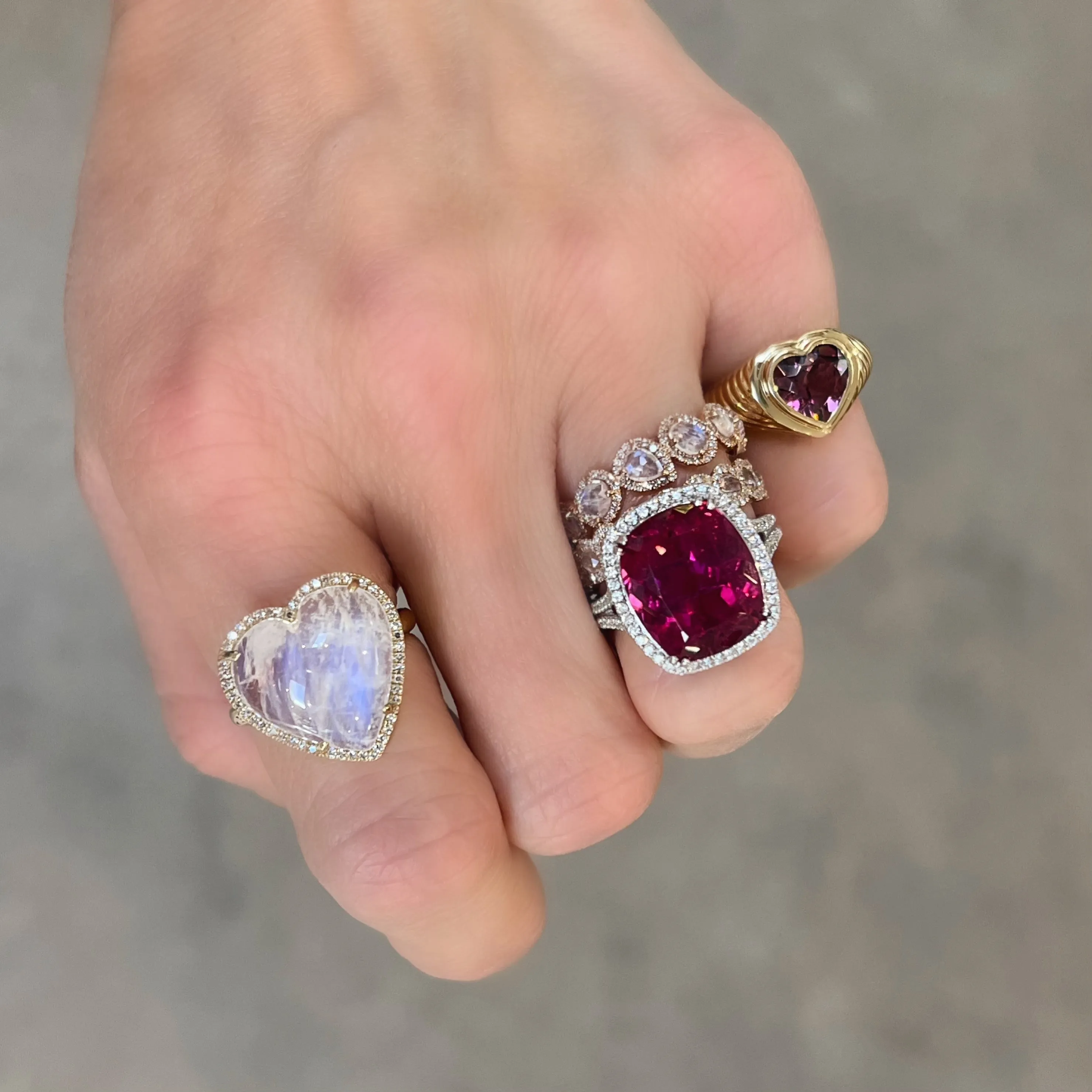 One of a Kind Cushion Cut Rubellite Ring with Diamond Halo