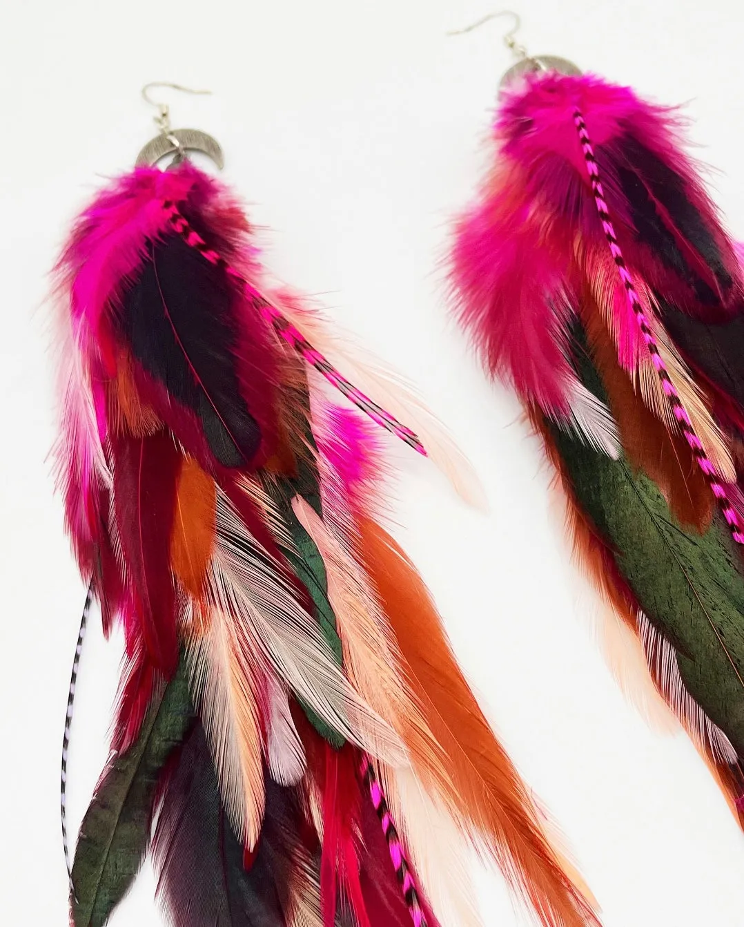 One of a Kind Long Bohemian Feather Earrings - Barbie Birds