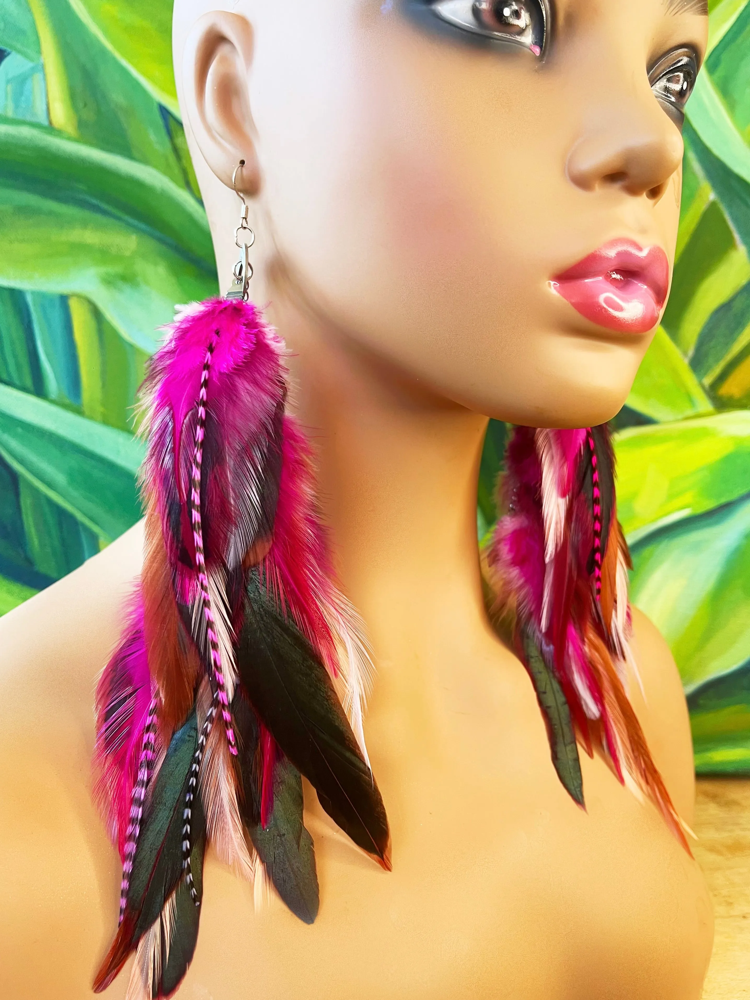 One of a Kind Long Bohemian Feather Earrings - Barbie Birds