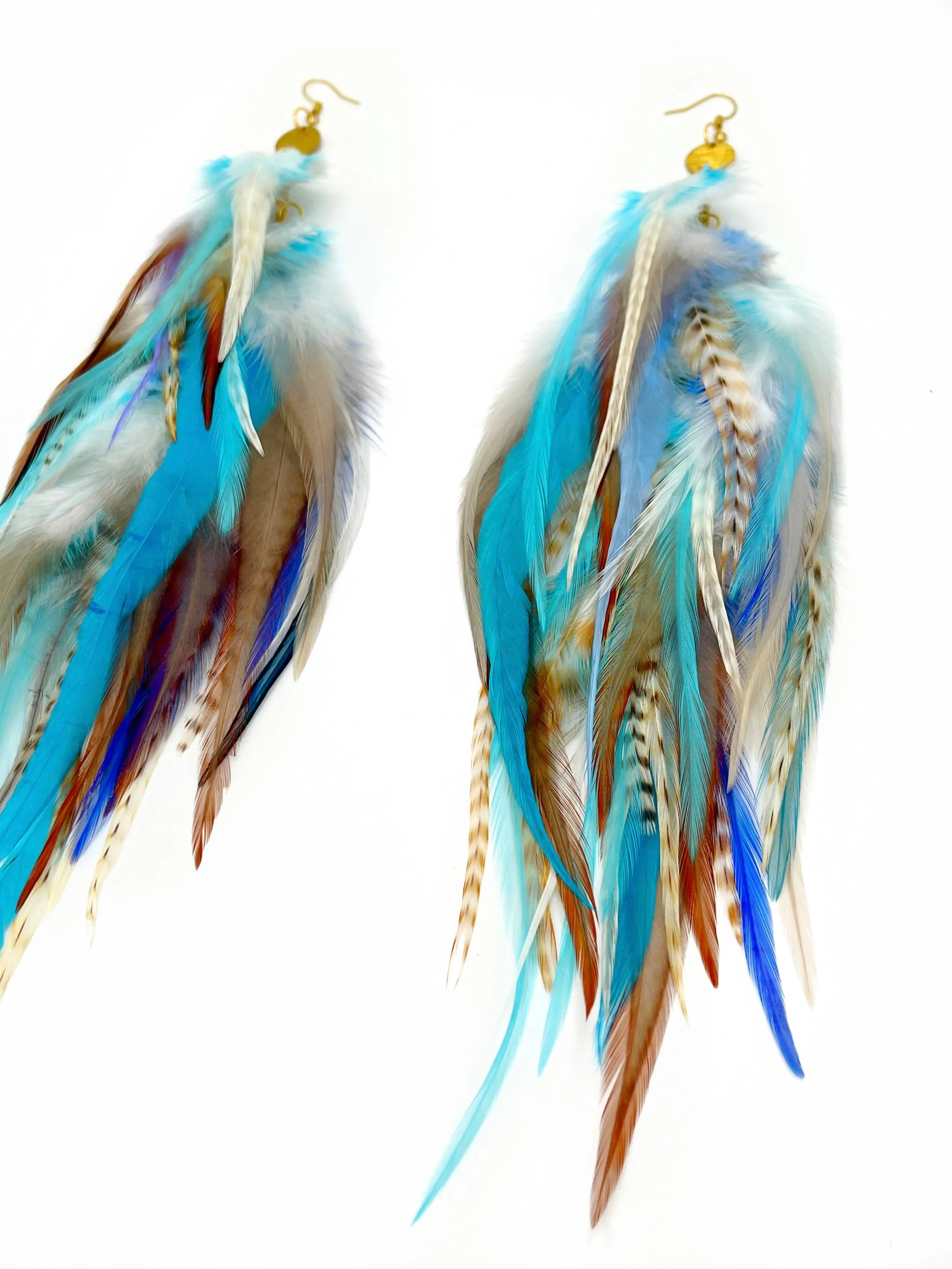 One of a Kind Long Bohemian Feather Earrings - Feathered Clouds