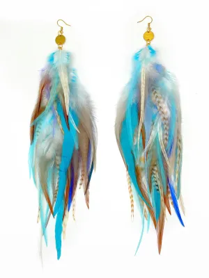One of a Kind Long Bohemian Feather Earrings - Feathered Clouds