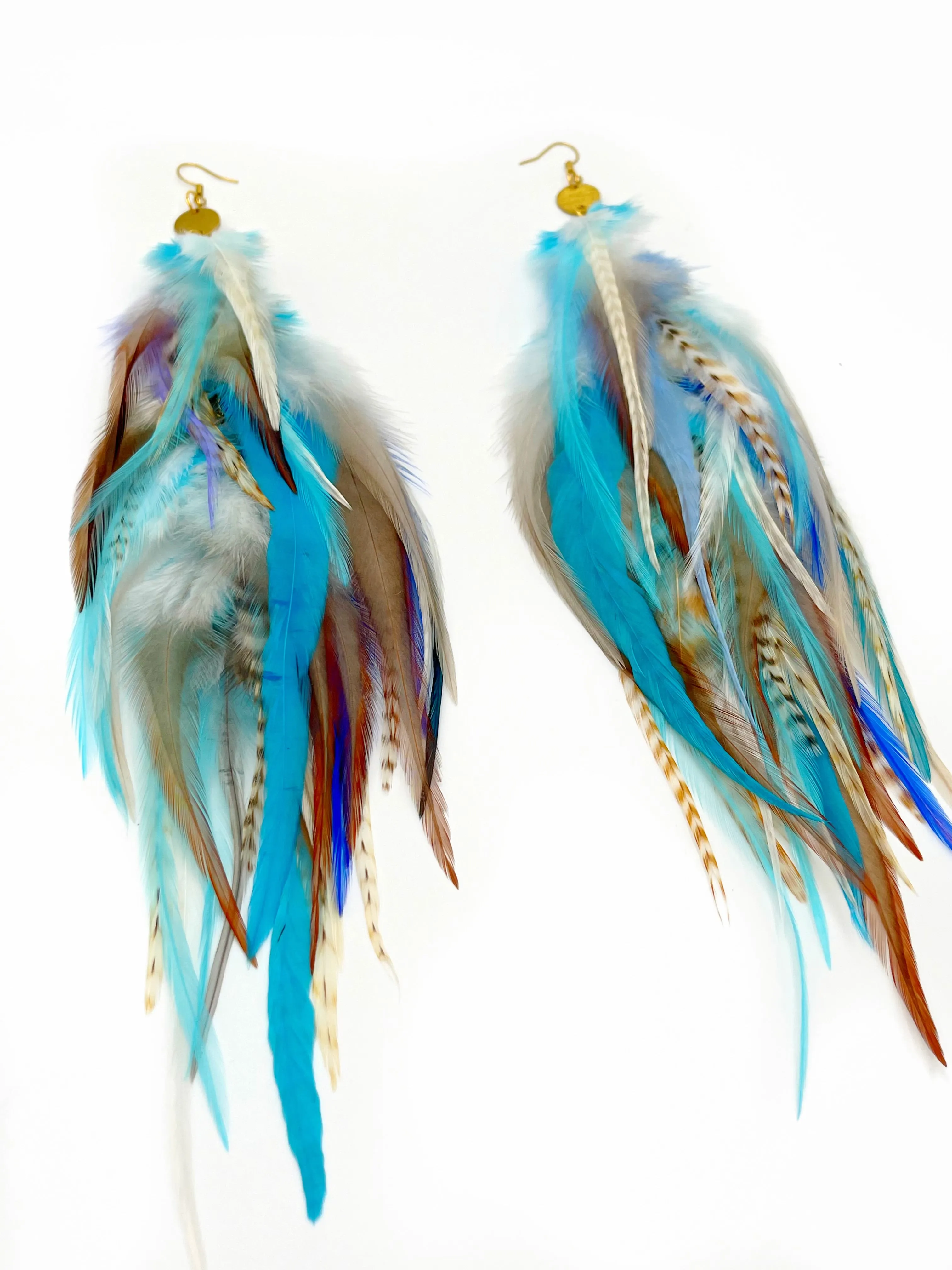 One of a Kind Long Bohemian Feather Earrings - Feathered Clouds