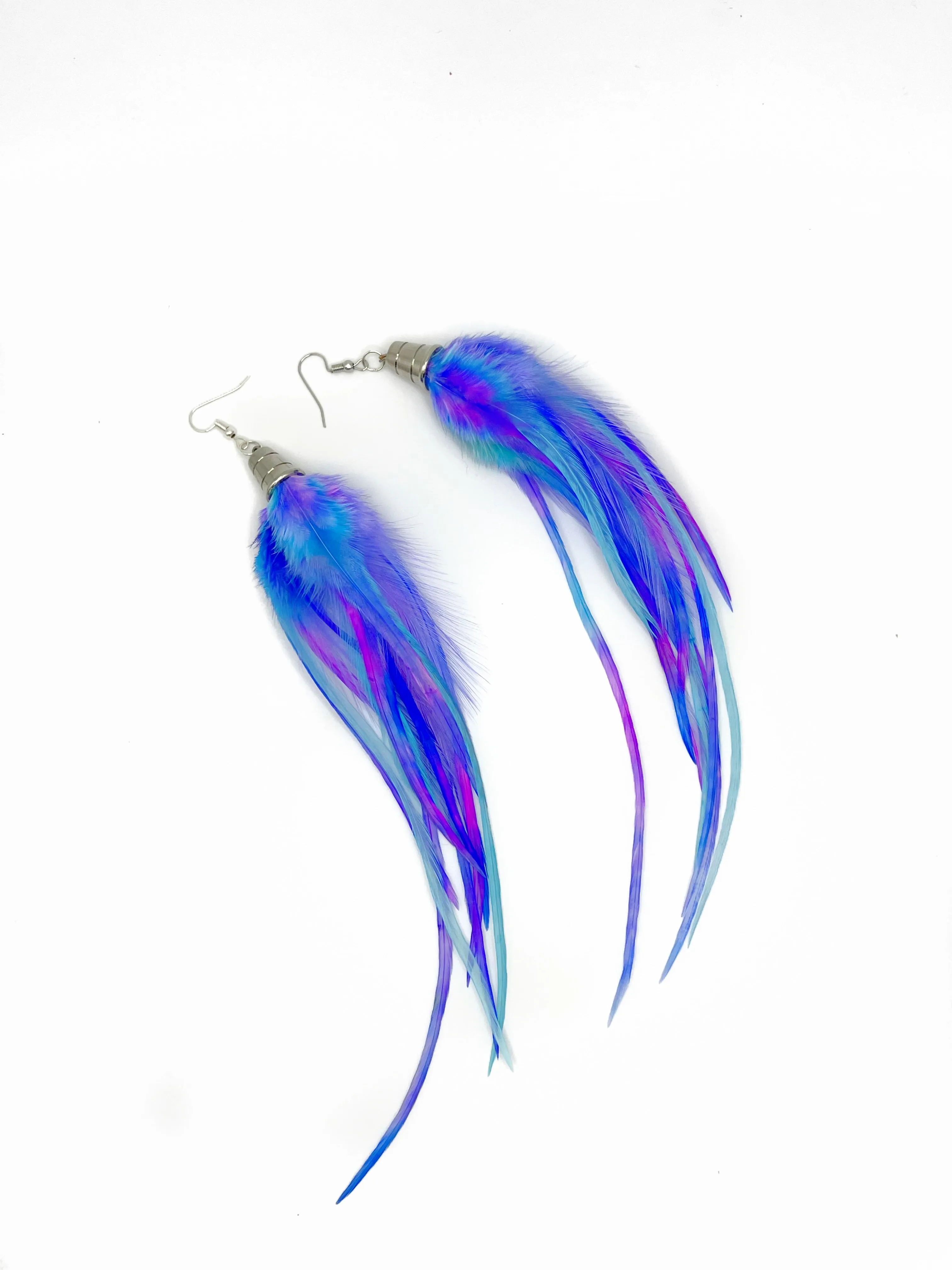One of a Kind Long Bohemian Feather Earrings - Ocean Glimmer