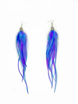 One of a Kind Long Bohemian Feather Earrings - Ocean Glimmer